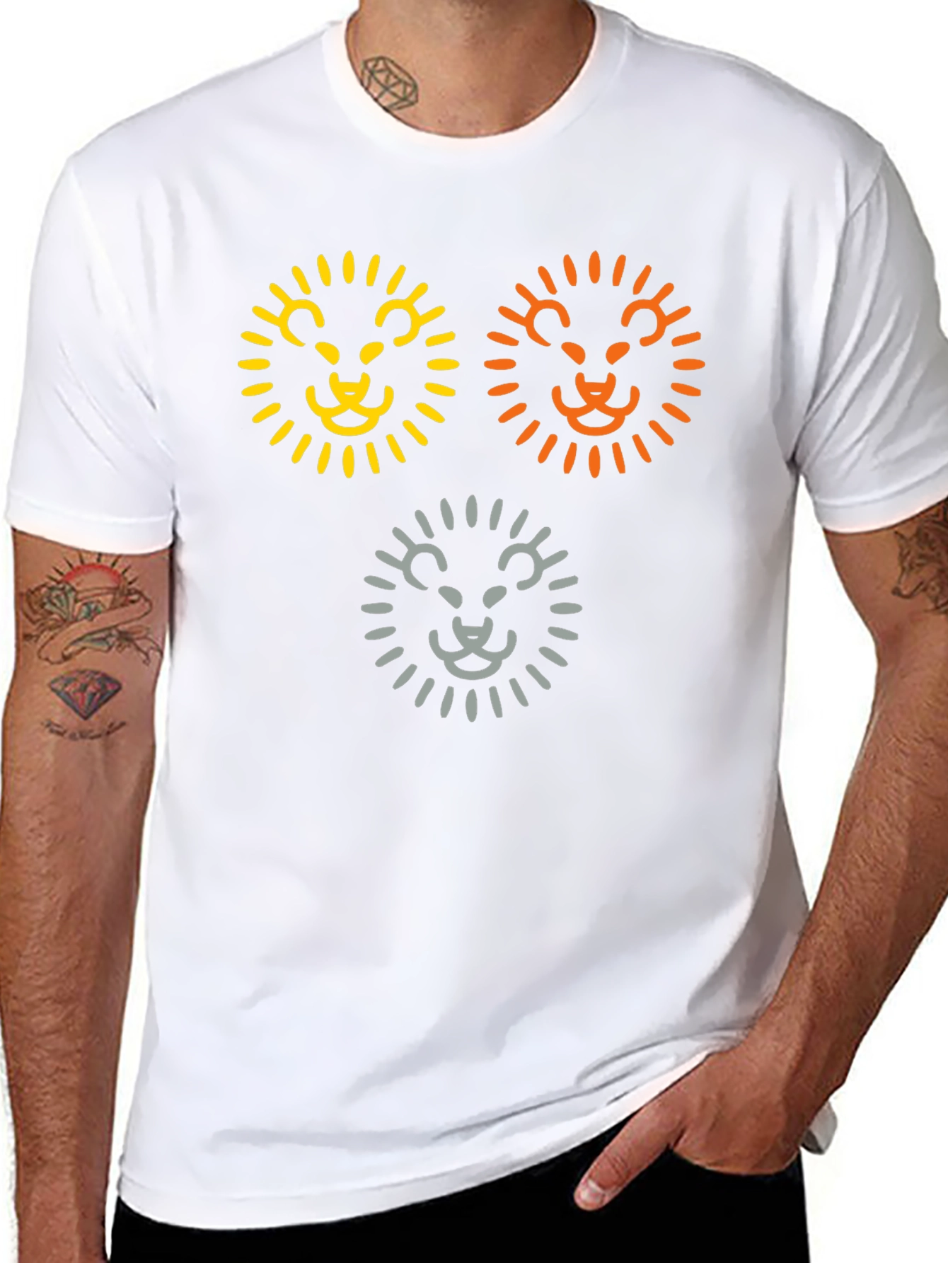 Lion Trio Graphic Tee - Black Cotton T-Shirt