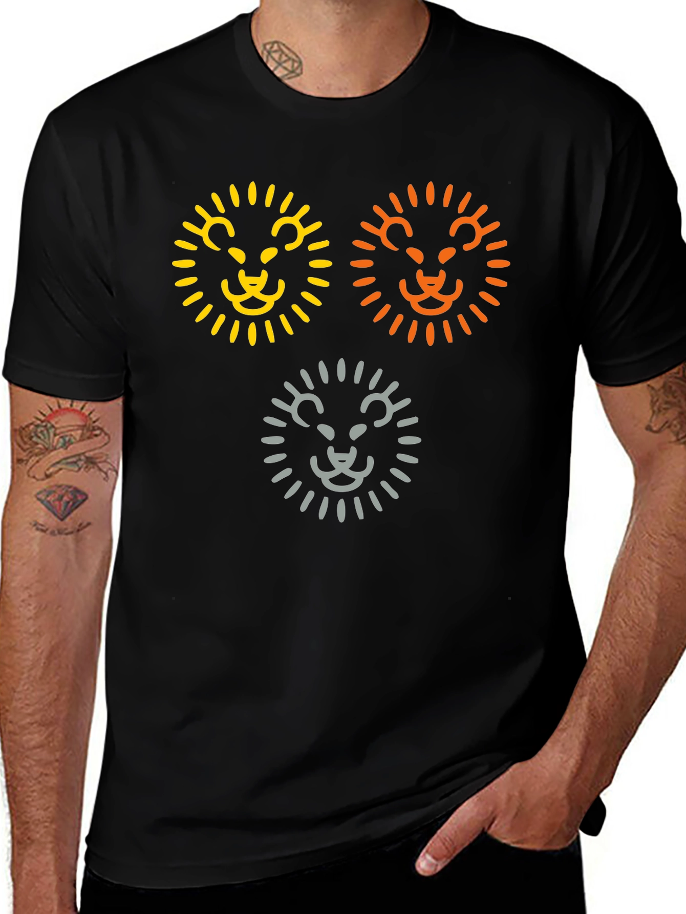 Lion Trio Graphic Tee - Black Cotton T-Shirt