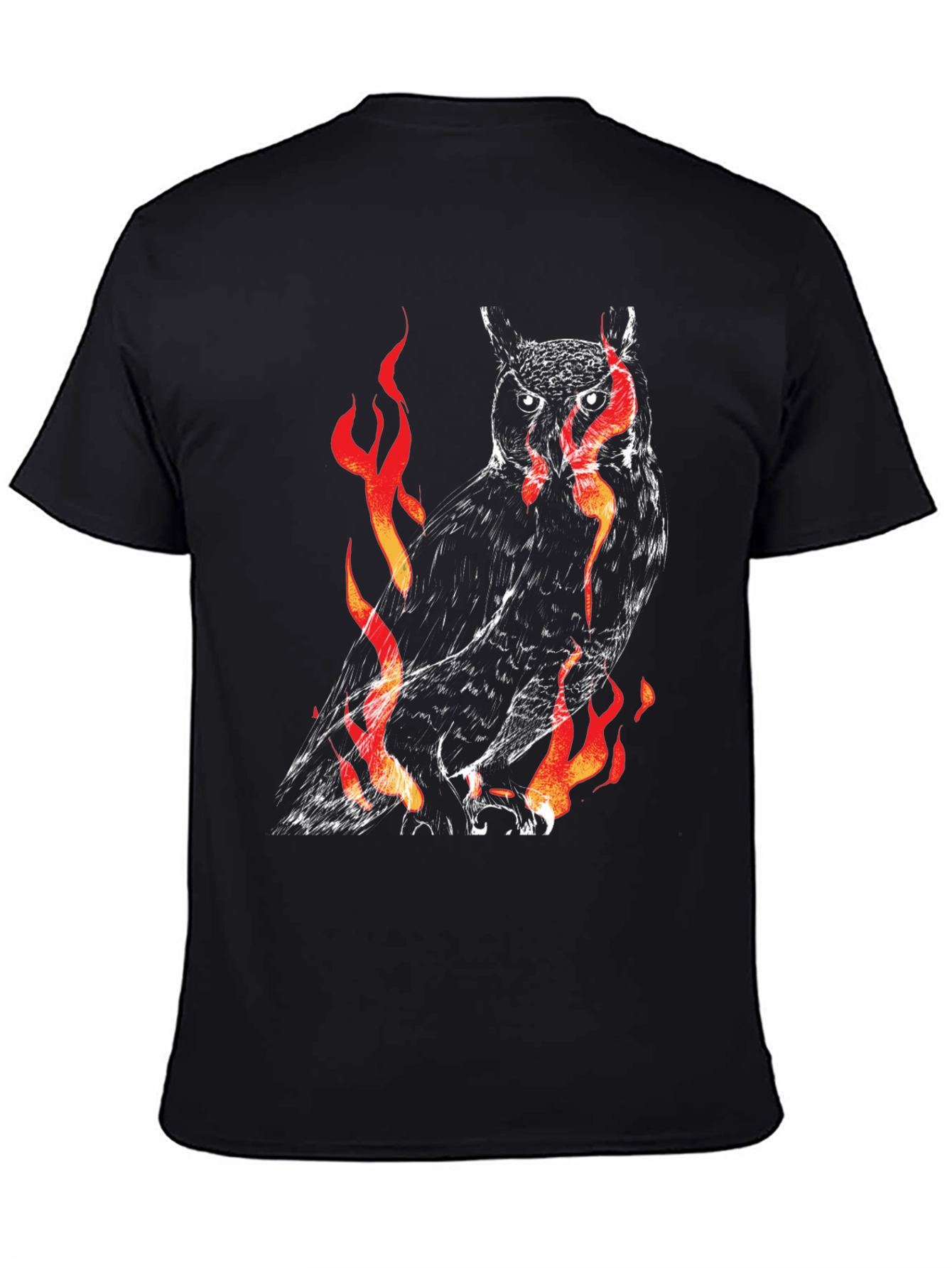 Fiery Owl Graphic Black T-Shirt
