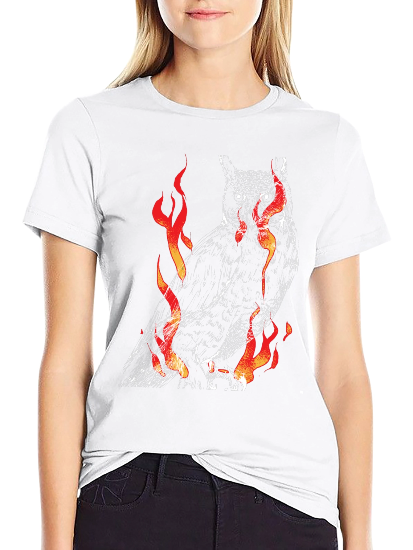 Fiery Owl Graphic Black T-Shirt