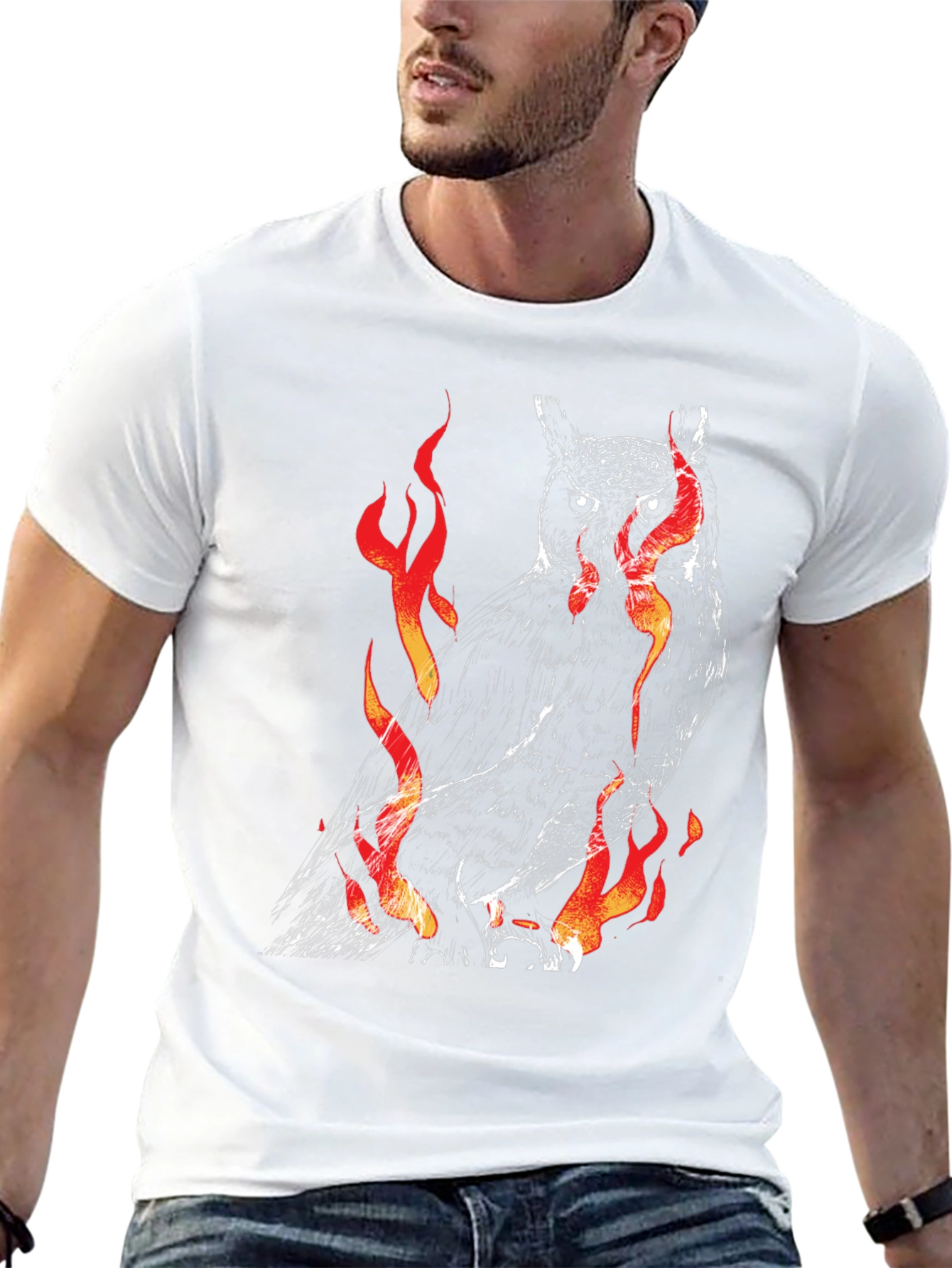 Fiery Owl Graphic Black T-Shirt