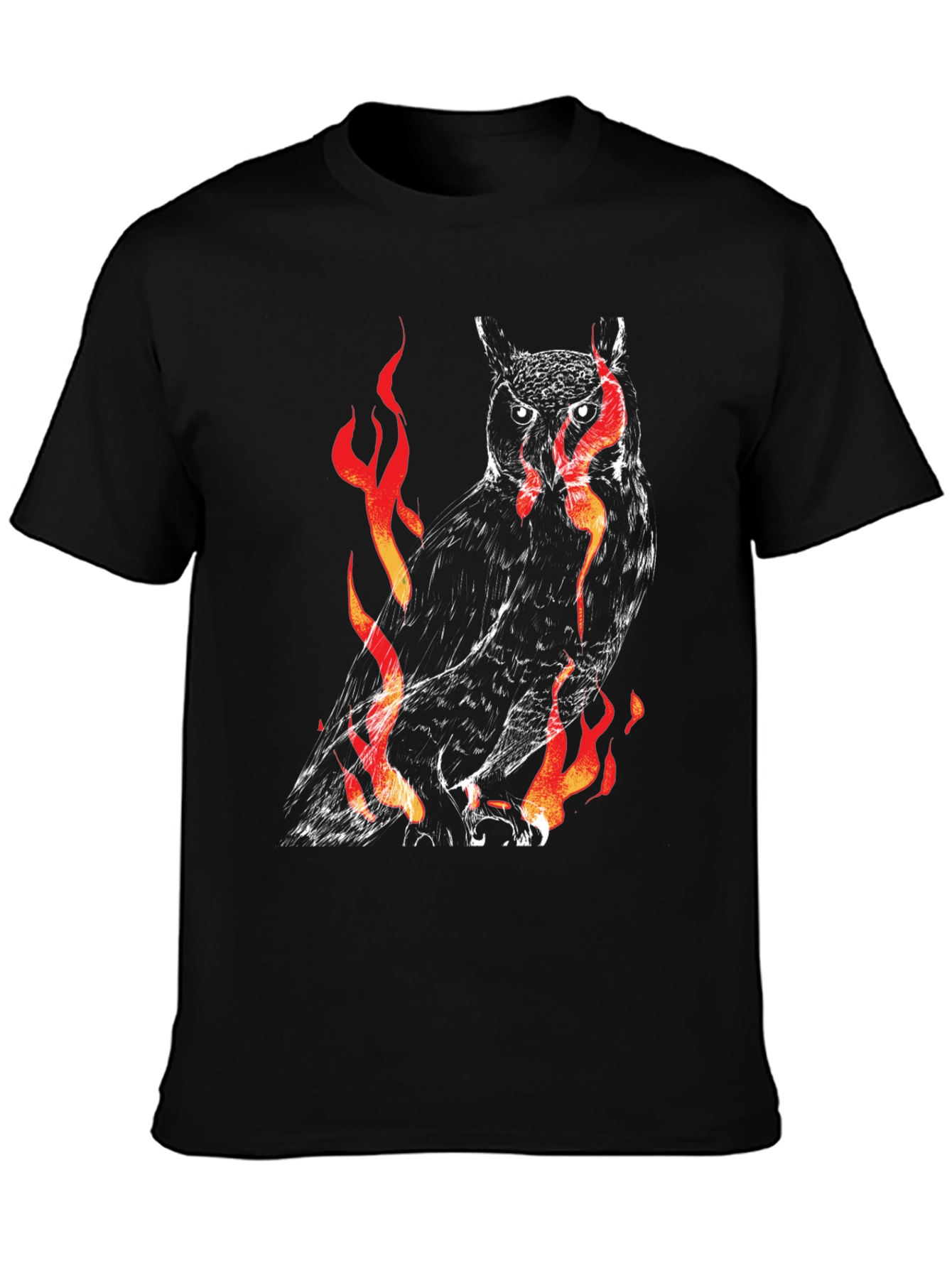 Fiery Owl Graphic Black T-Shirt