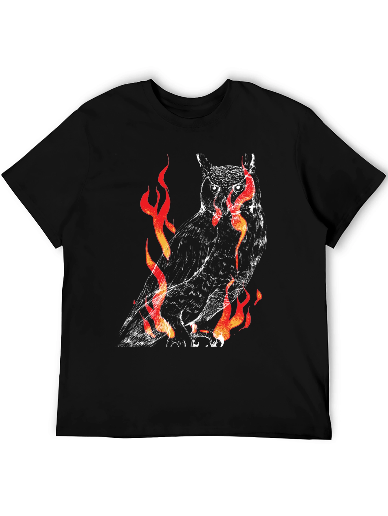 Fiery Owl Graphic Black T-Shirt