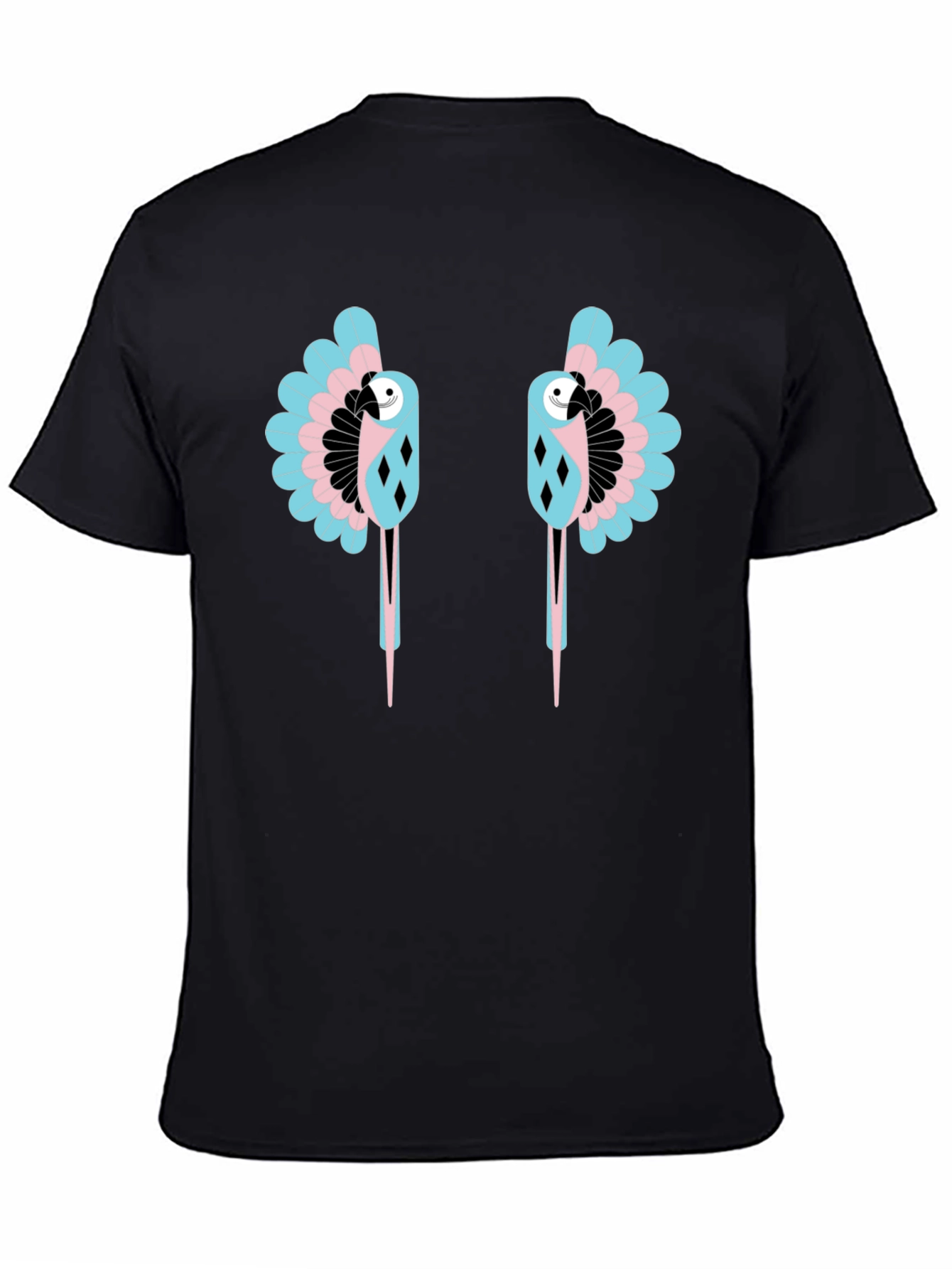 Dual Parrot Graphic Print Black T-Shirt