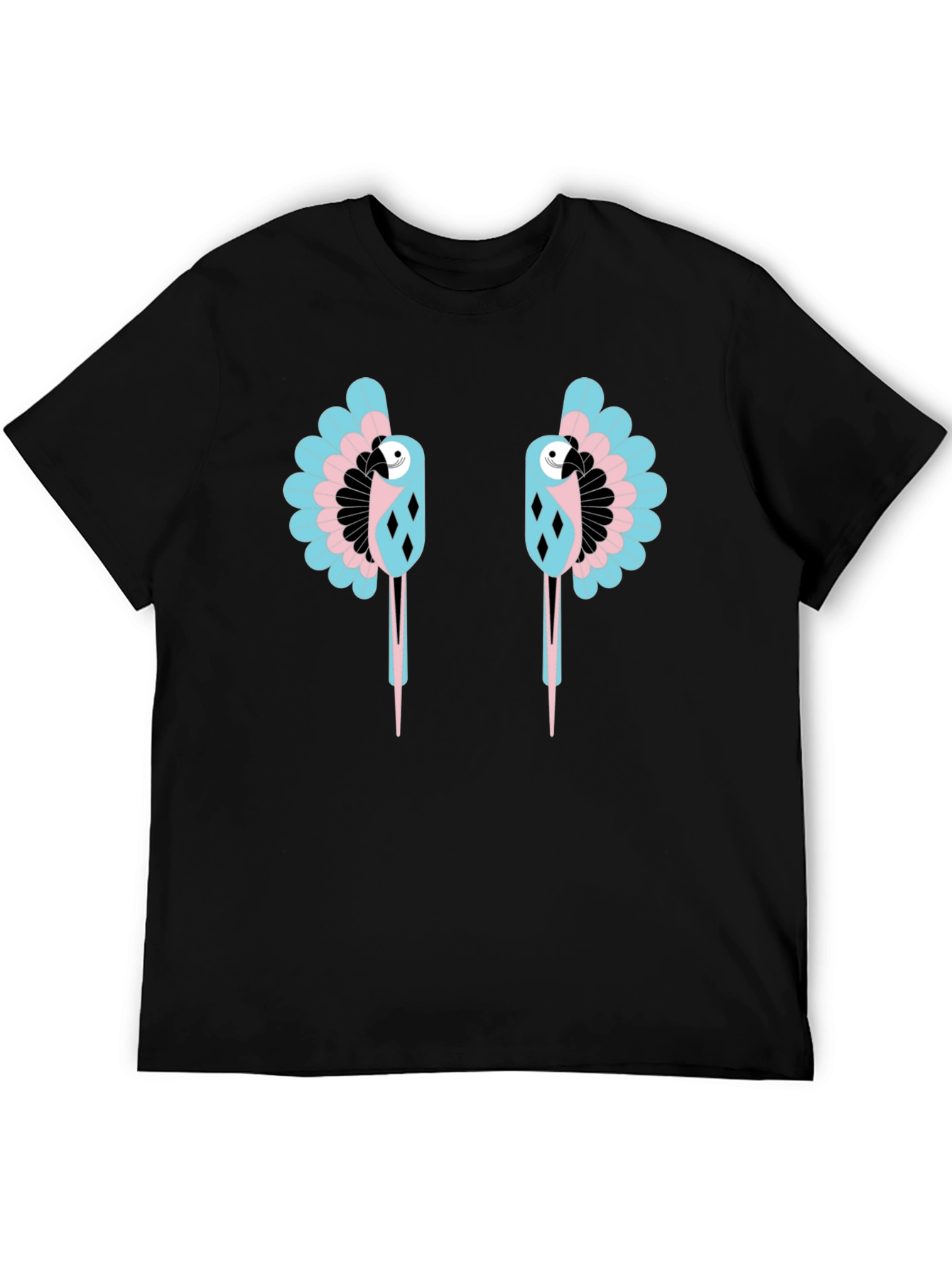 Dual Parrot Graphic Print Black T-Shirt