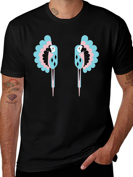 Dual Parrot Graphic Print Black T-Shirt