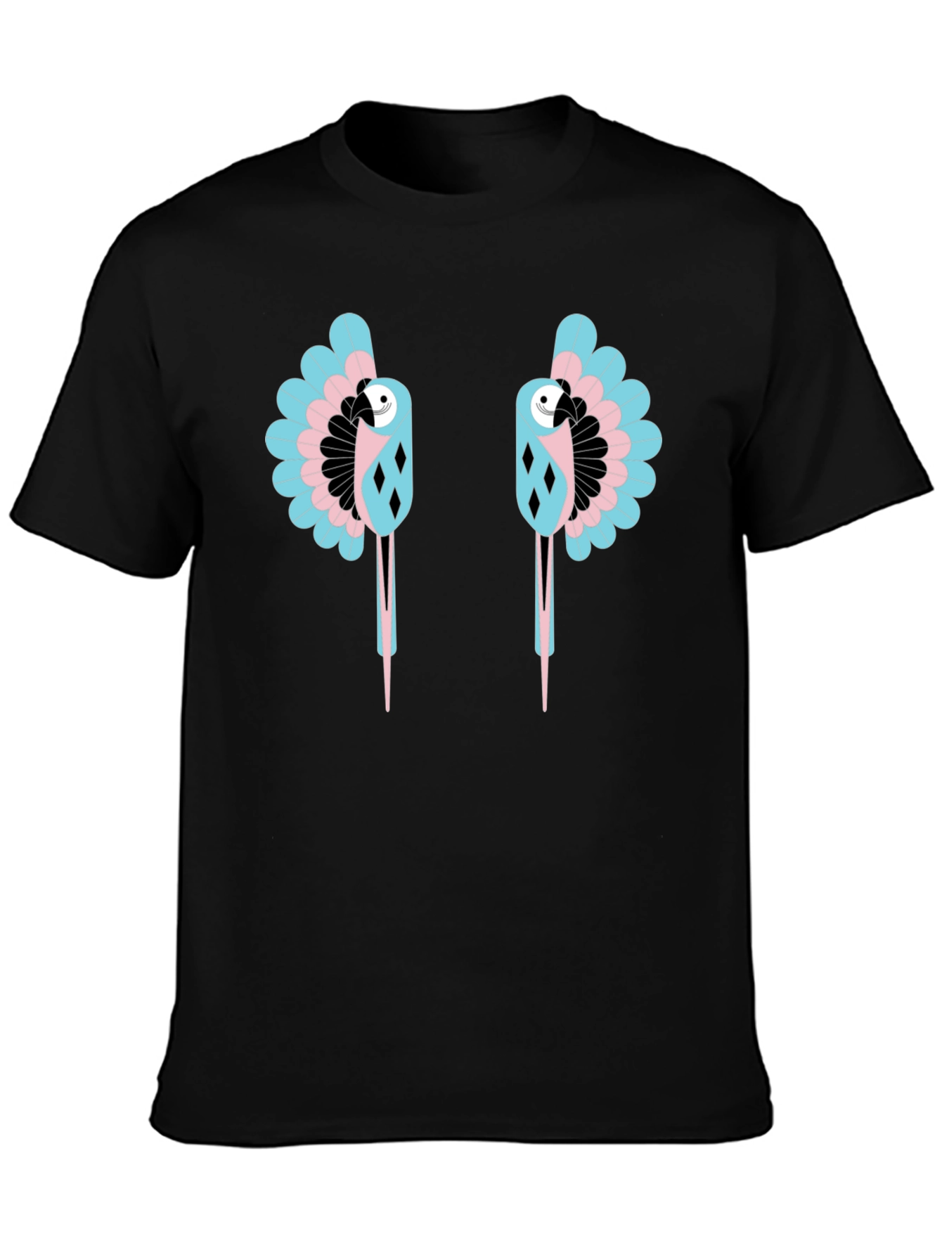 Dual Parrot Graphic Print Black T-Shirt