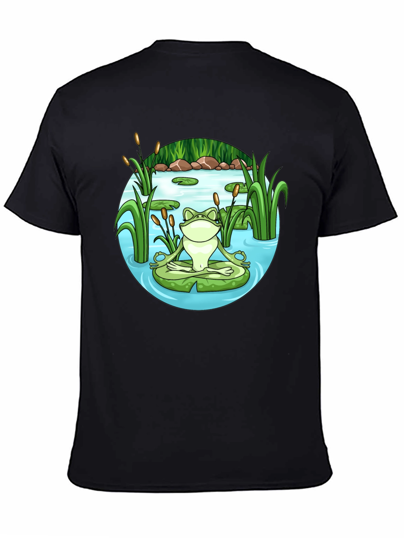 Zen Frog Meditation T-Shirt - Peaceful Pond Design