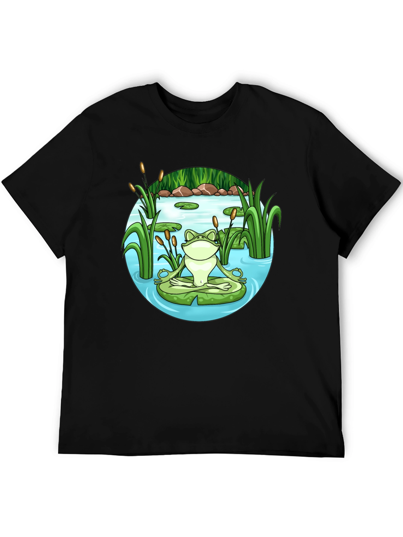 Zen Frog Meditation T-Shirt - Peaceful Pond Design