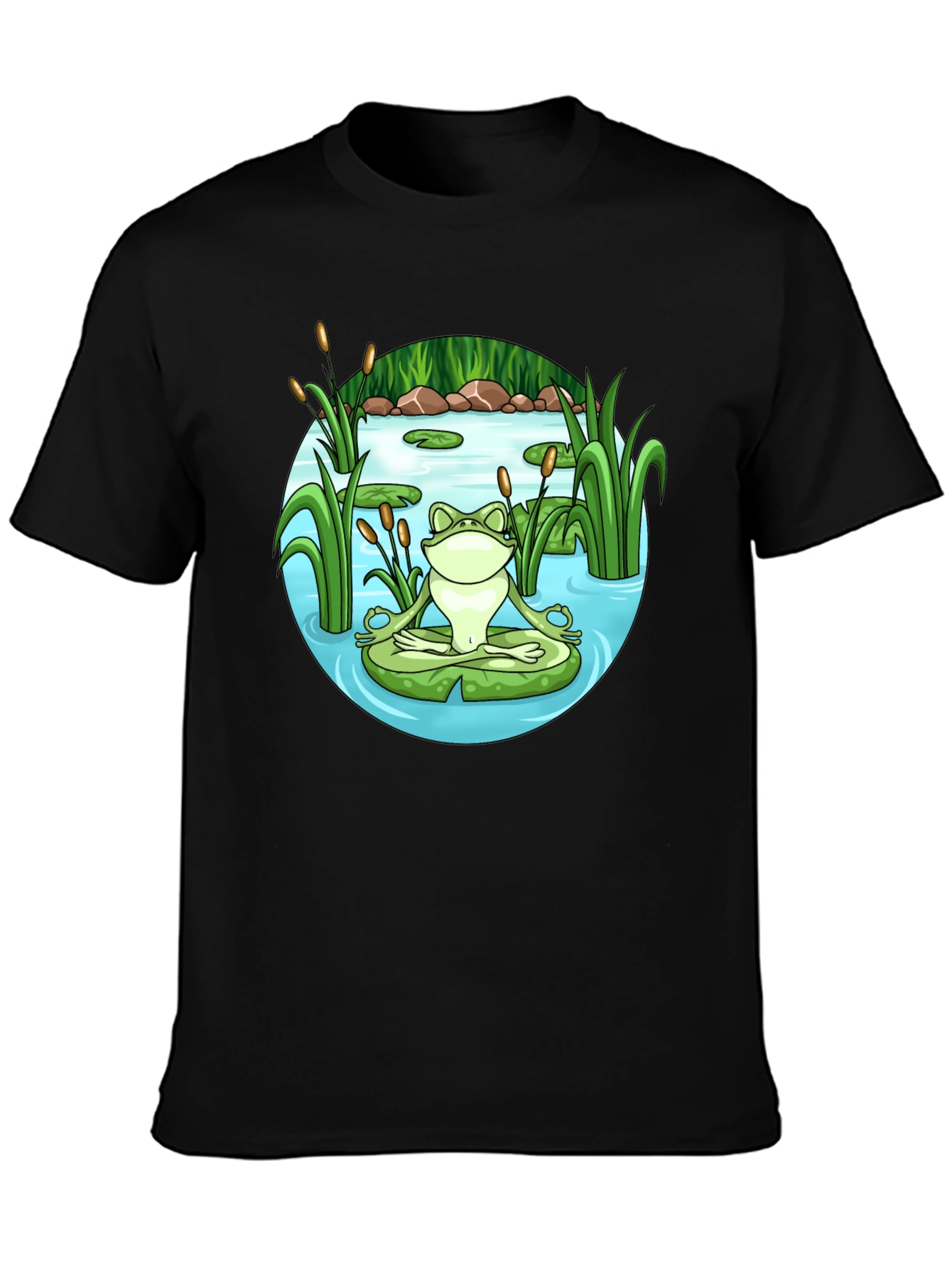 Zen Frog Meditation T-Shirt - Peaceful Pond Design