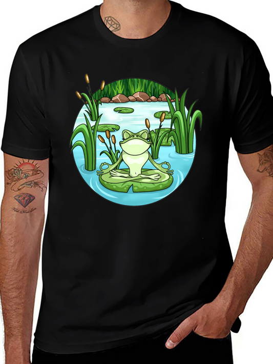 Zen Frog Meditation T-Shirt - Peaceful Pond Design