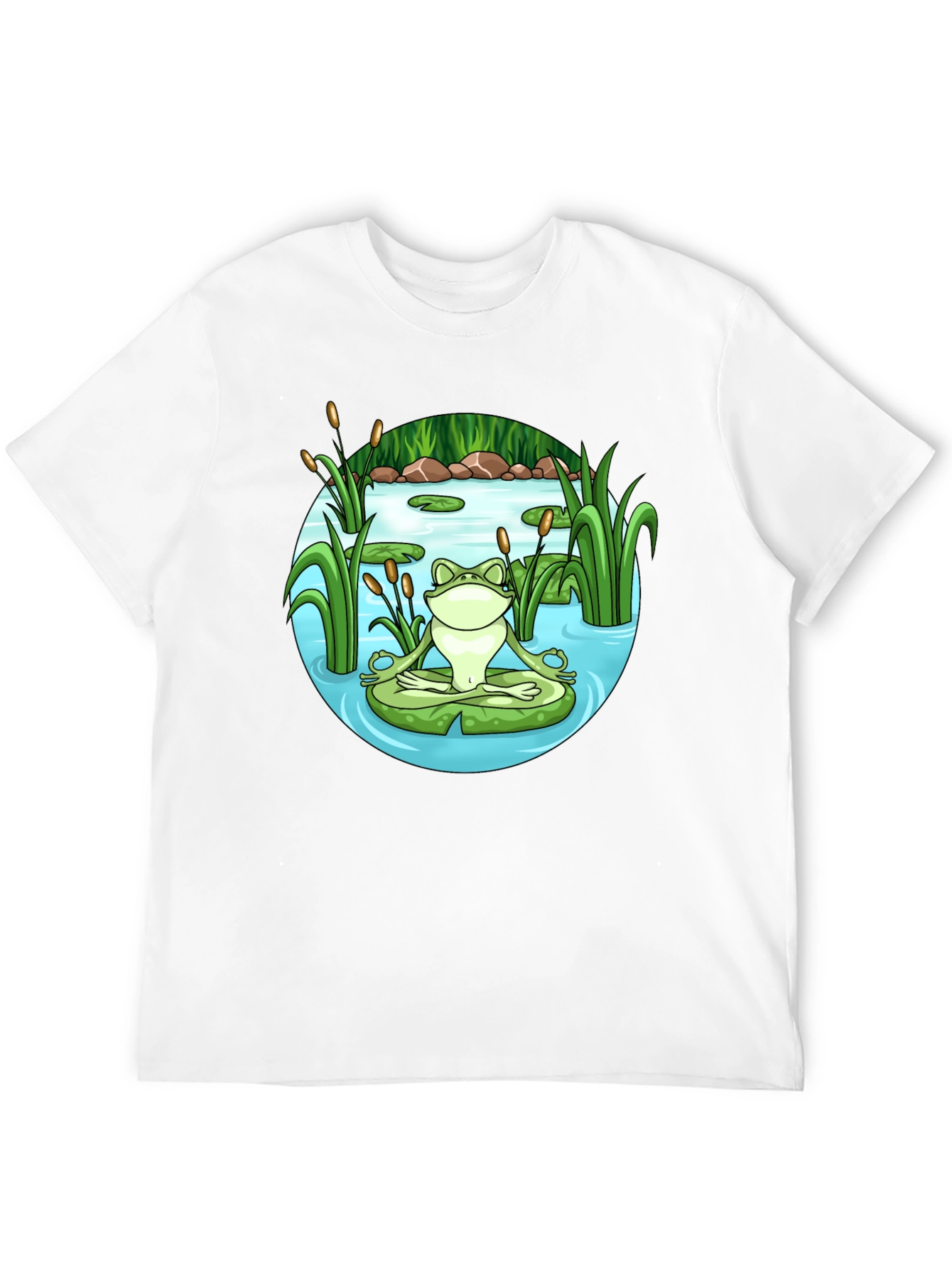 Zen Frog Meditation T-Shirt - Peaceful Pond Design