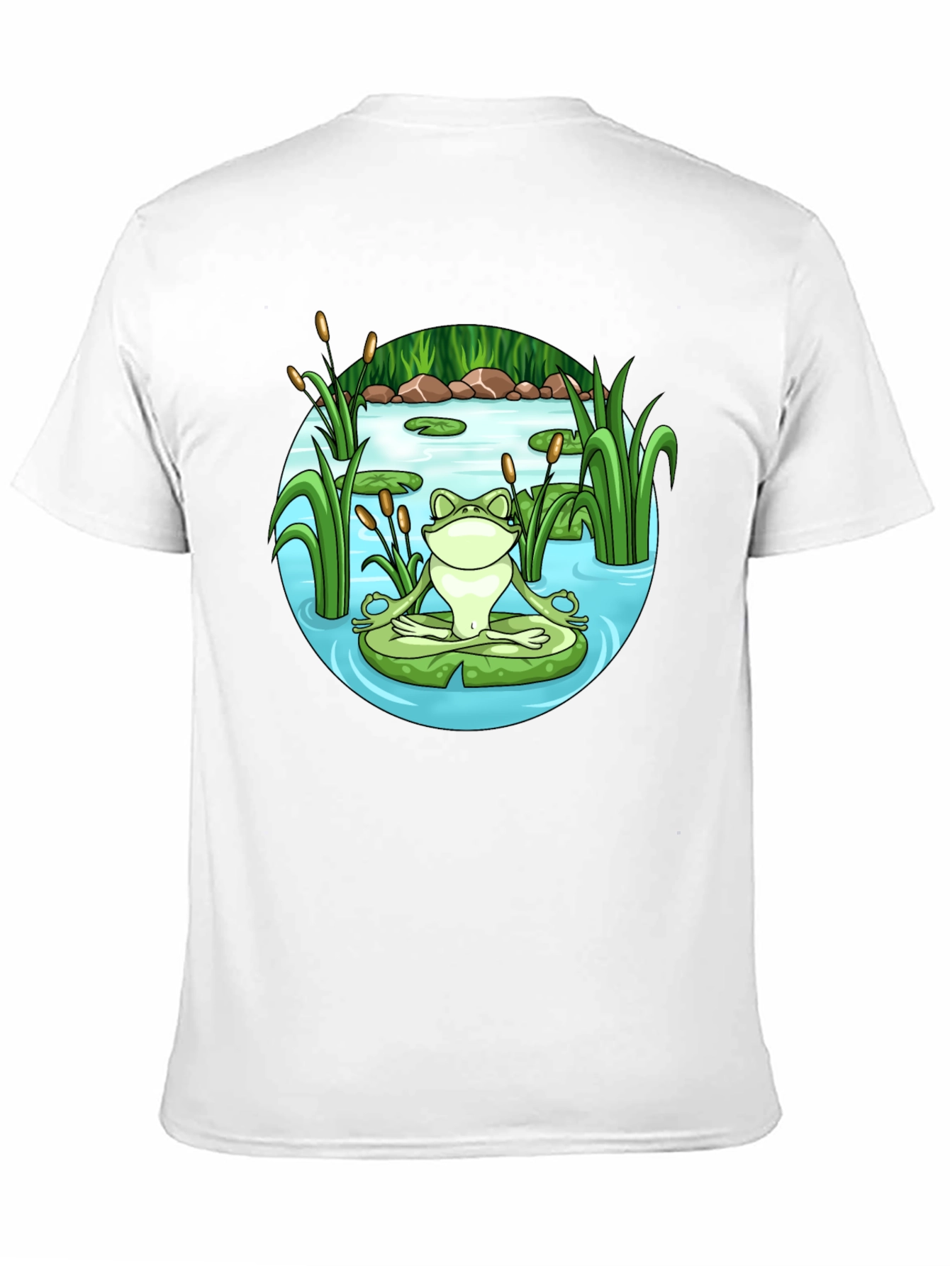 Zen Frog Meditation T-Shirt - Peaceful Pond Design