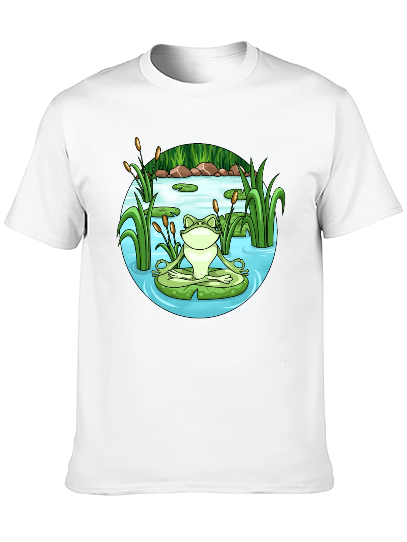 Zen Frog Meditation T-Shirt - Peaceful Pond Design