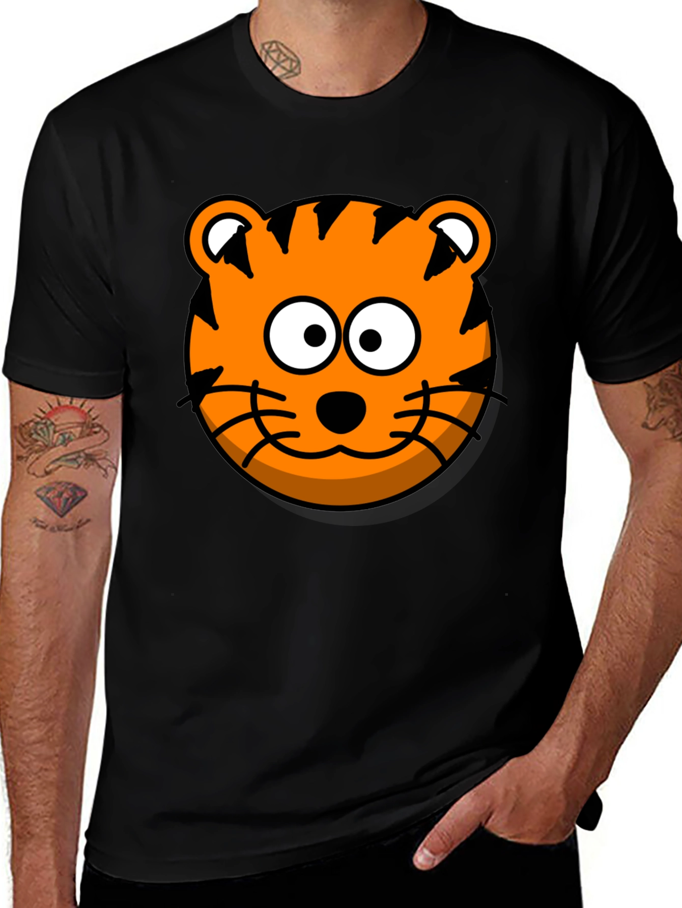 Fun Tiger Graphic Tee - Black Cotton T-Shirt