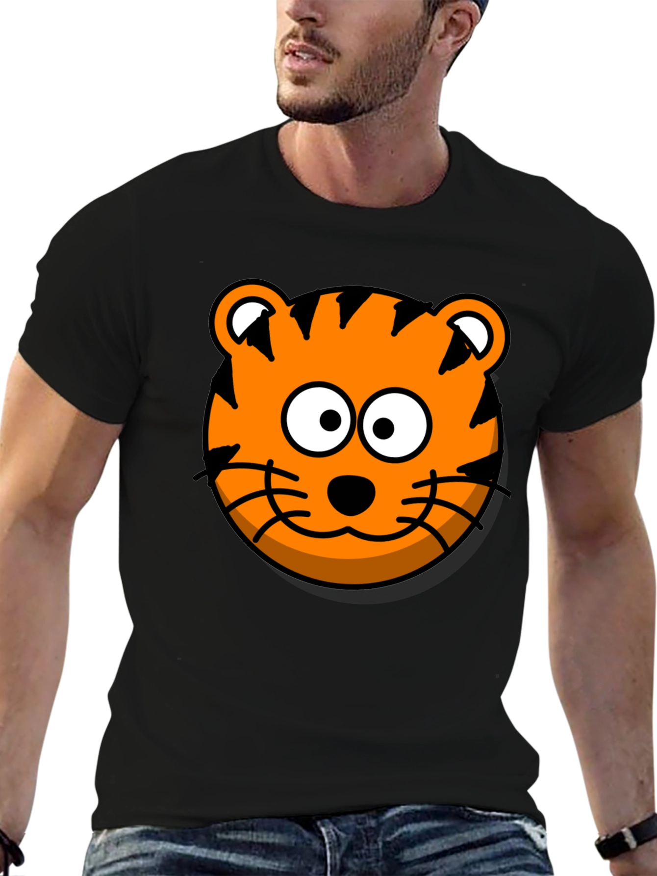 Fun Tiger Graphic Tee - Black Cotton T-Shirt