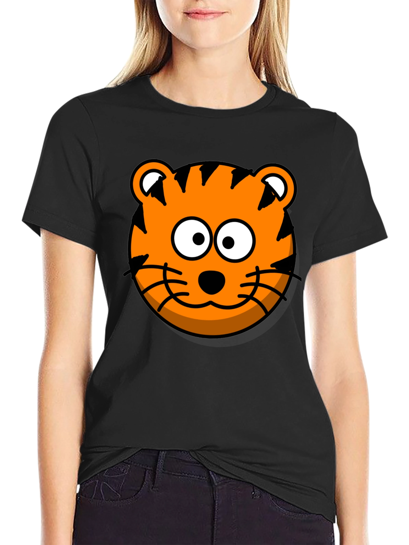Fun Tiger Graphic Tee - Black Cotton T-Shirt
