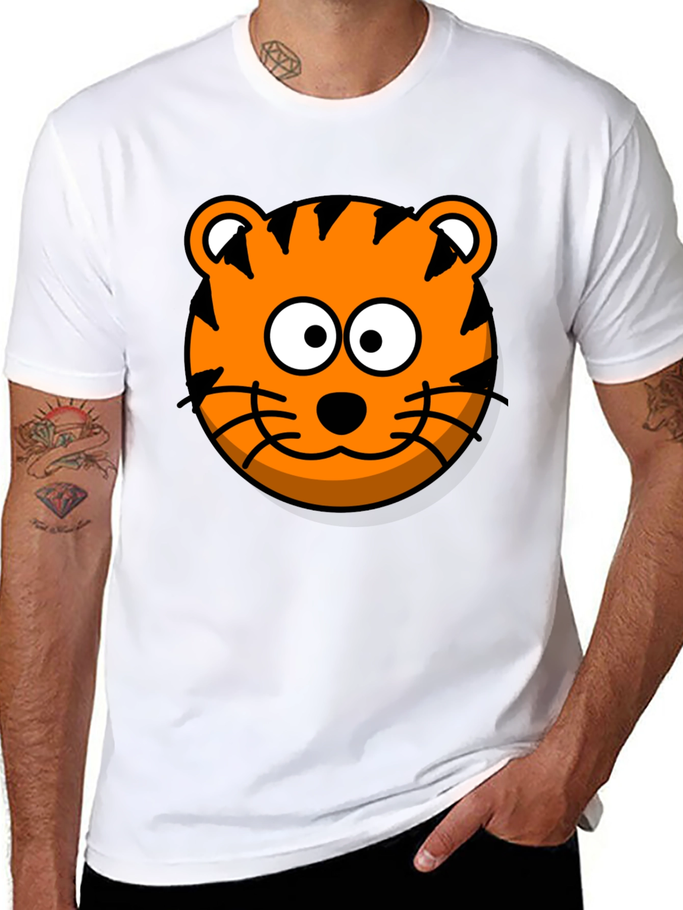 Fun Tiger Graphic Tee - Black Cotton T-Shirt