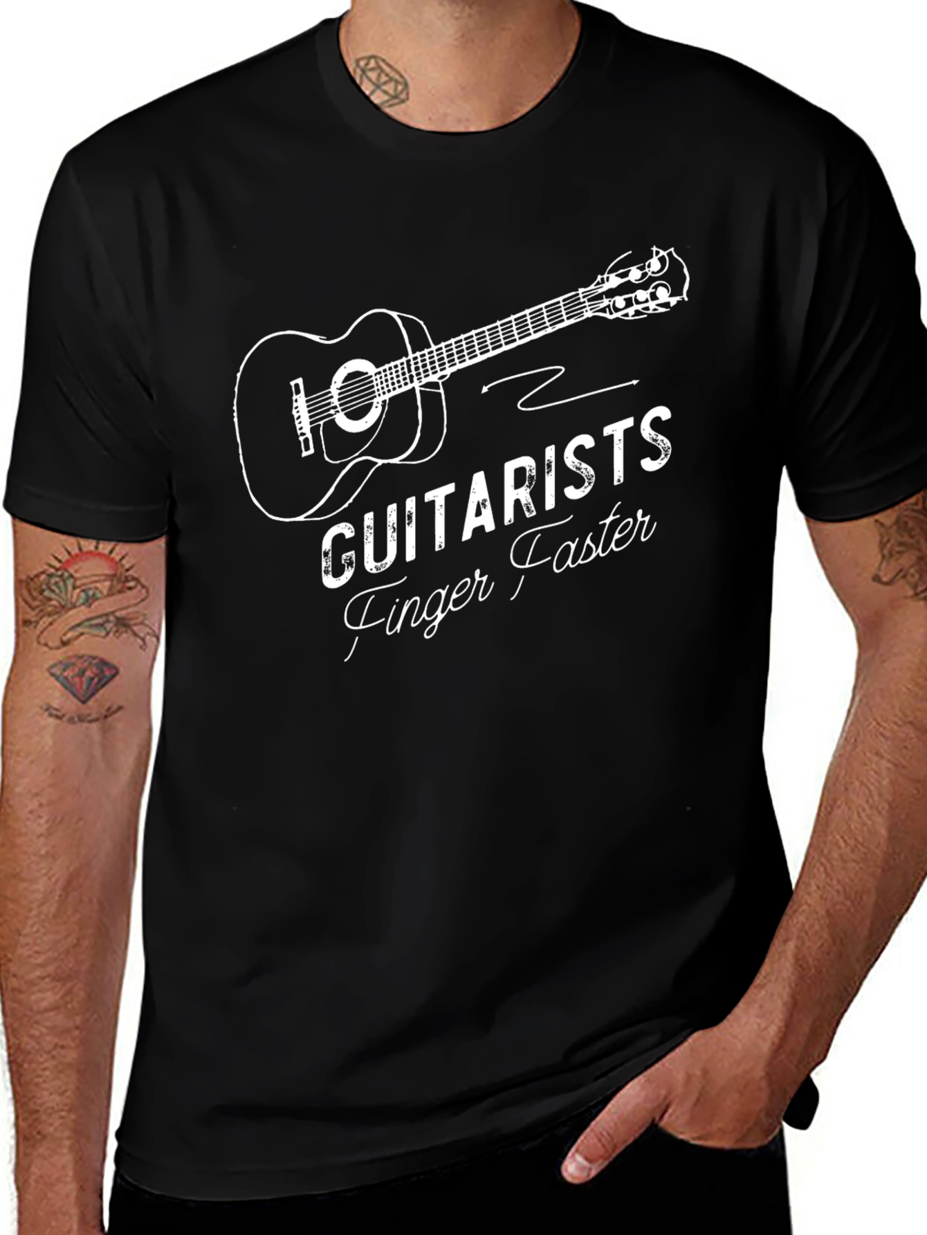 Guitarists Finger Faster Black Graphic Tee