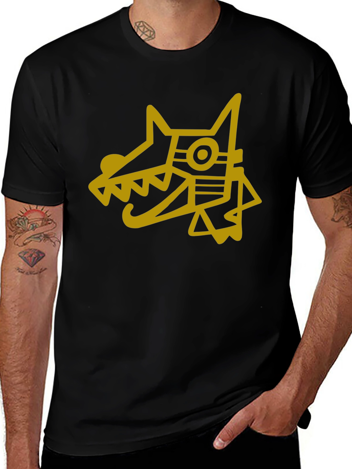 Aztec Dog Graphic Tee - Black Cotton Blend
