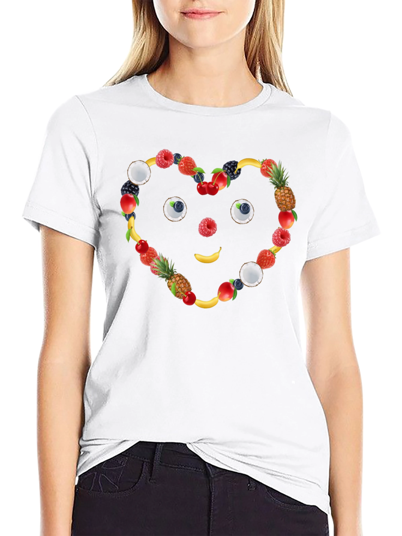 Fruit Heart Face Black T-Shirt