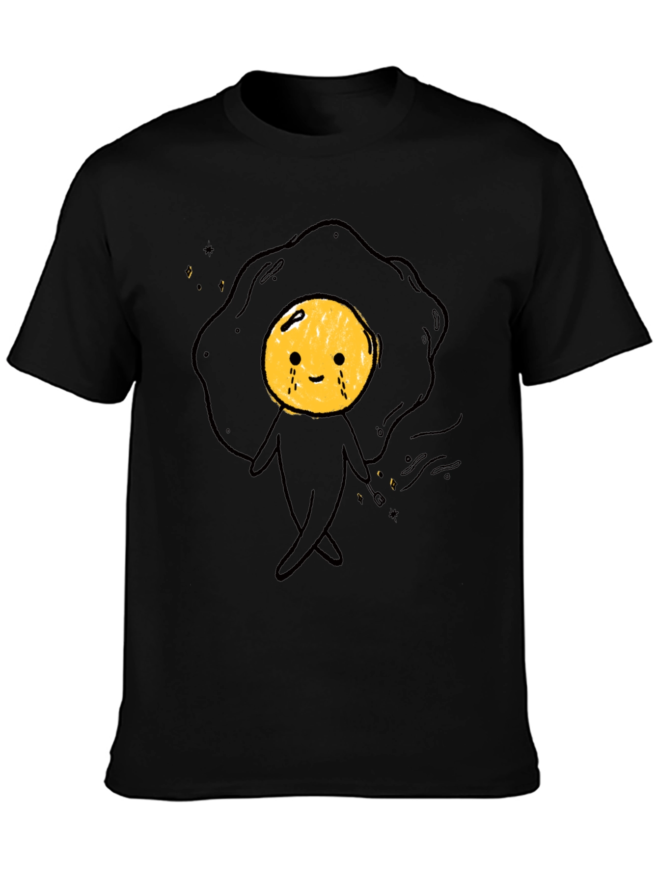 Funny Crying Egg Cartoon Black T-Shirt