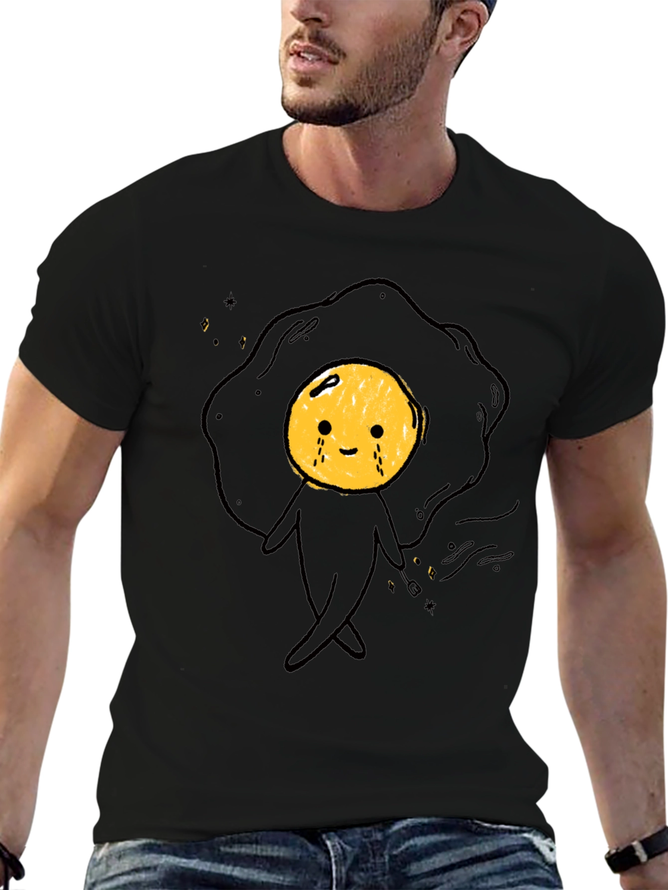Funny Crying Egg Cartoon Black T-Shirt