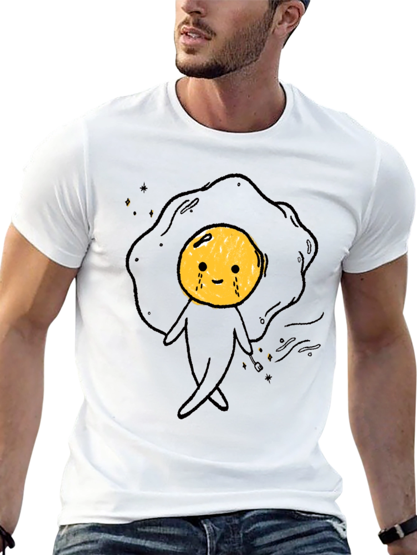 Funny Crying Egg Cartoon Black T-Shirt
