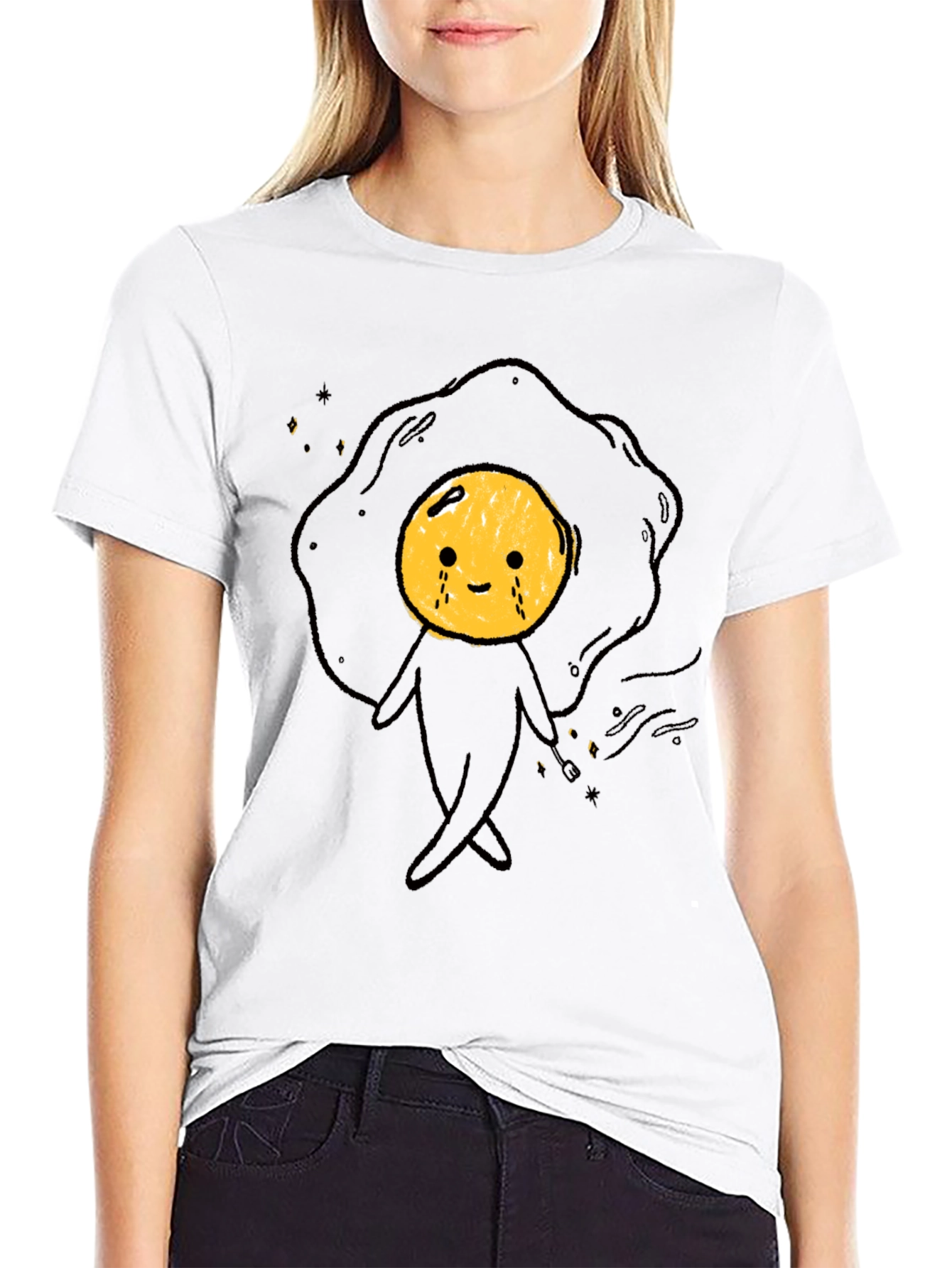 Funny Crying Egg Cartoon Black T-Shirt