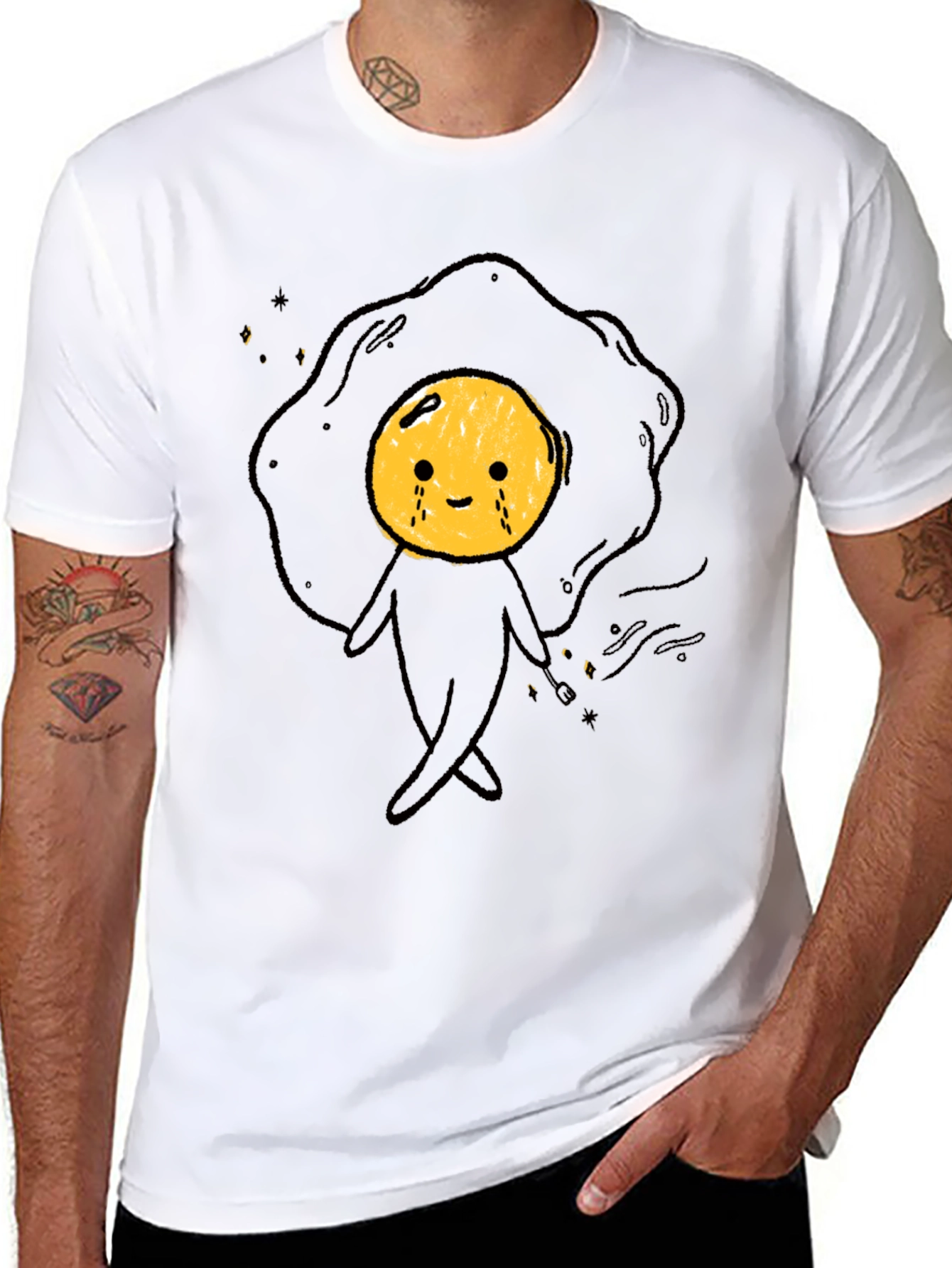 Funny Crying Egg Cartoon Black T-Shirt
