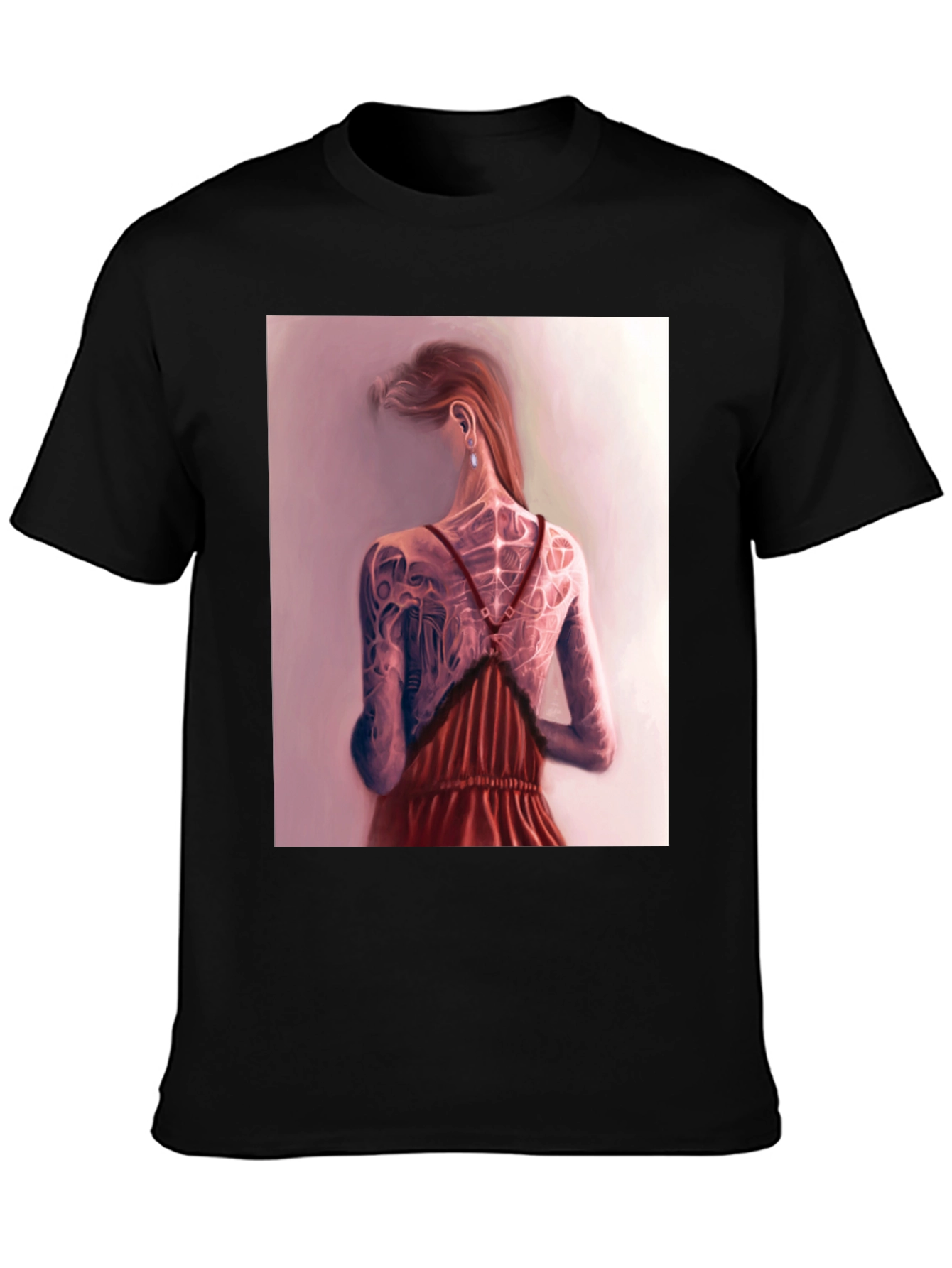 Artistic Tattoo Back Print Black T-Shirt