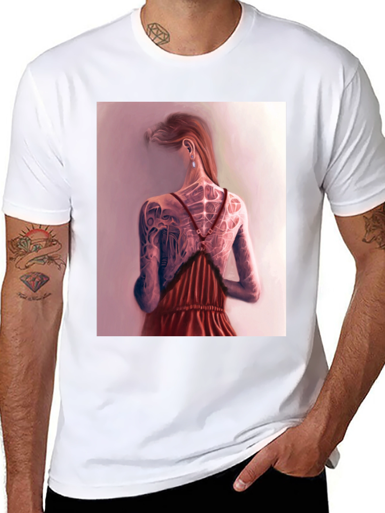 Artistic Tattoo Back Print Black T-Shirt