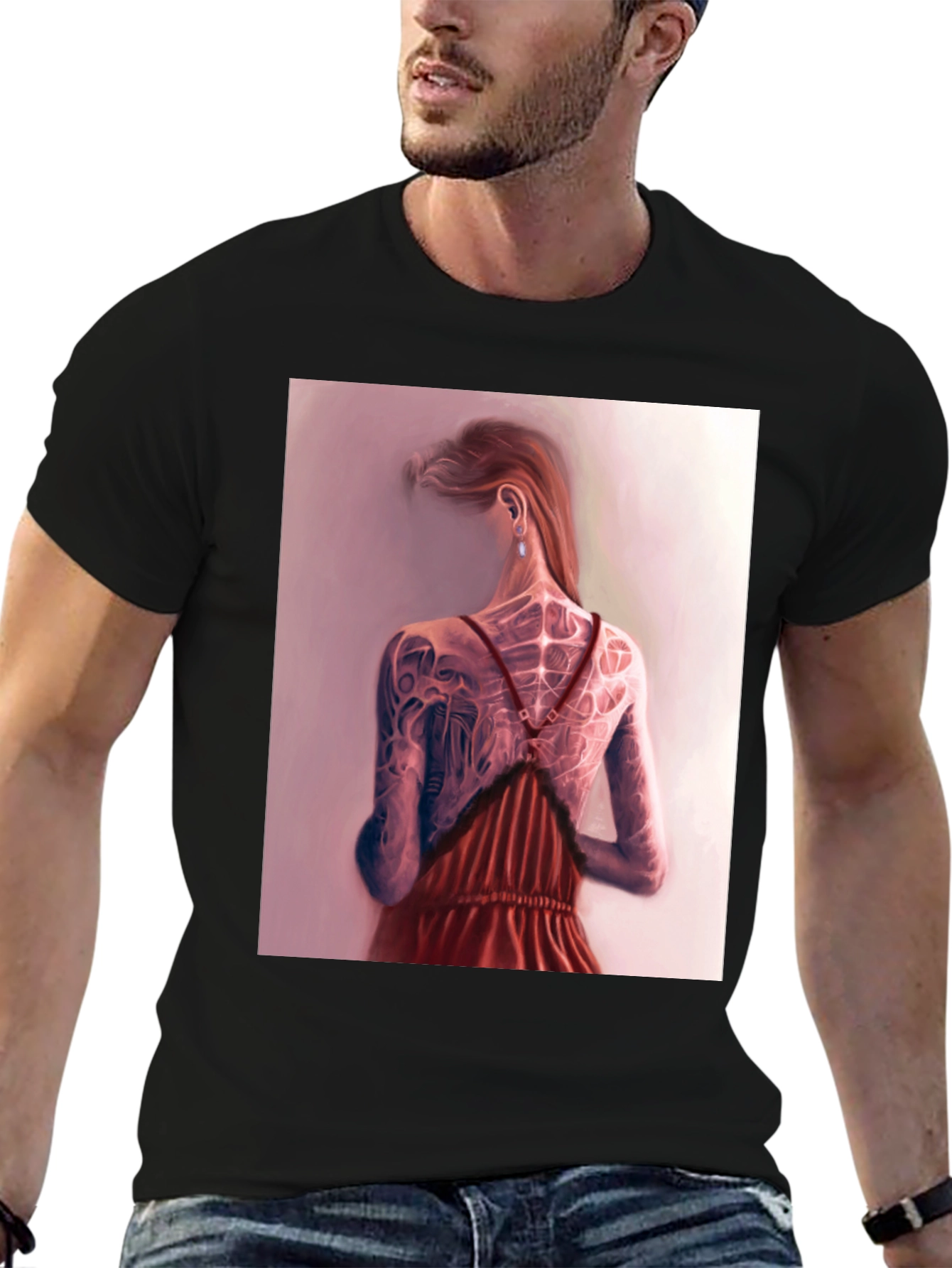 Artistic Tattoo Back Print Black T-Shirt
