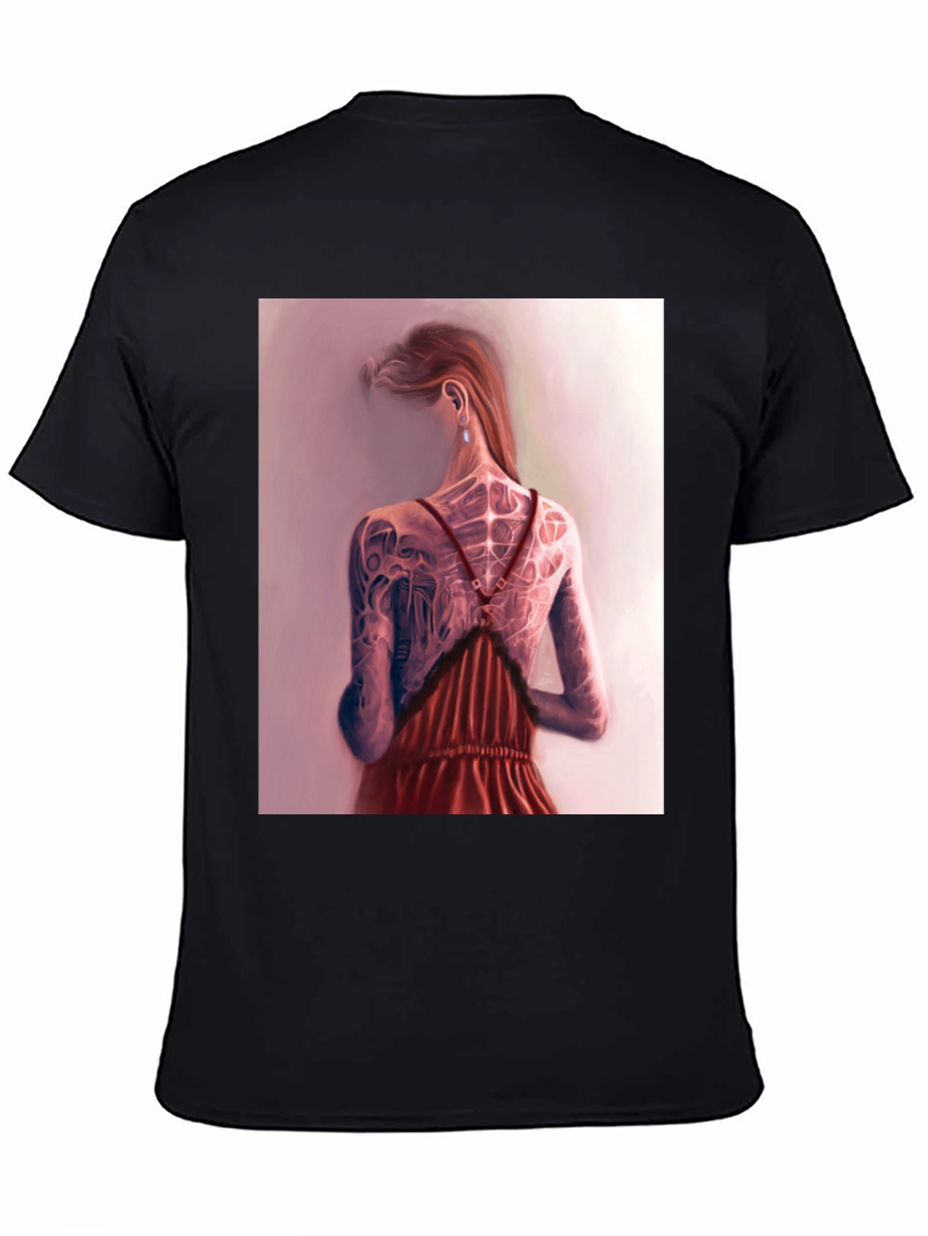 Artistic Tattoo Back Print Black T-Shirt
