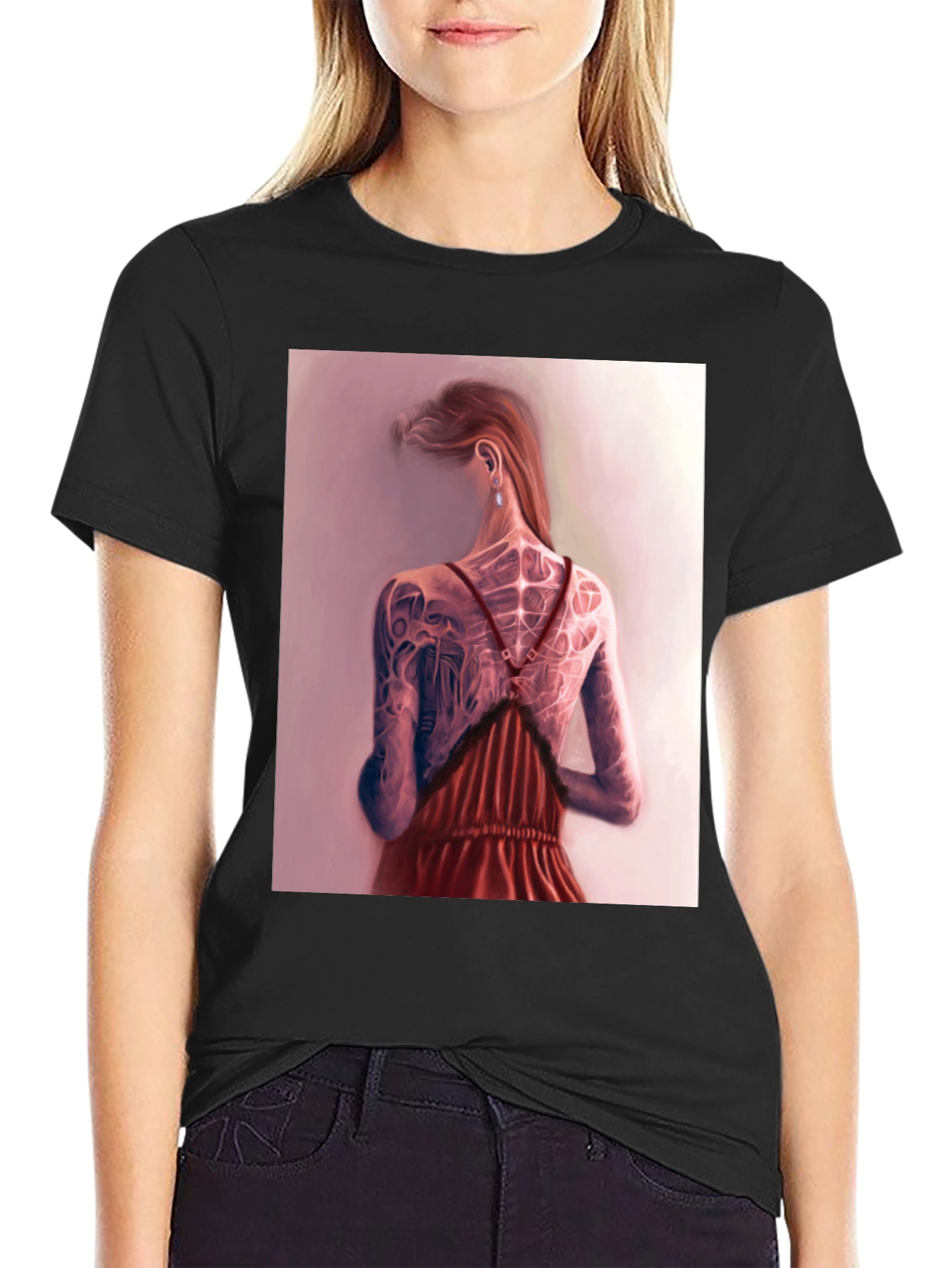 Artistic Tattoo Back Print Black T-Shirt