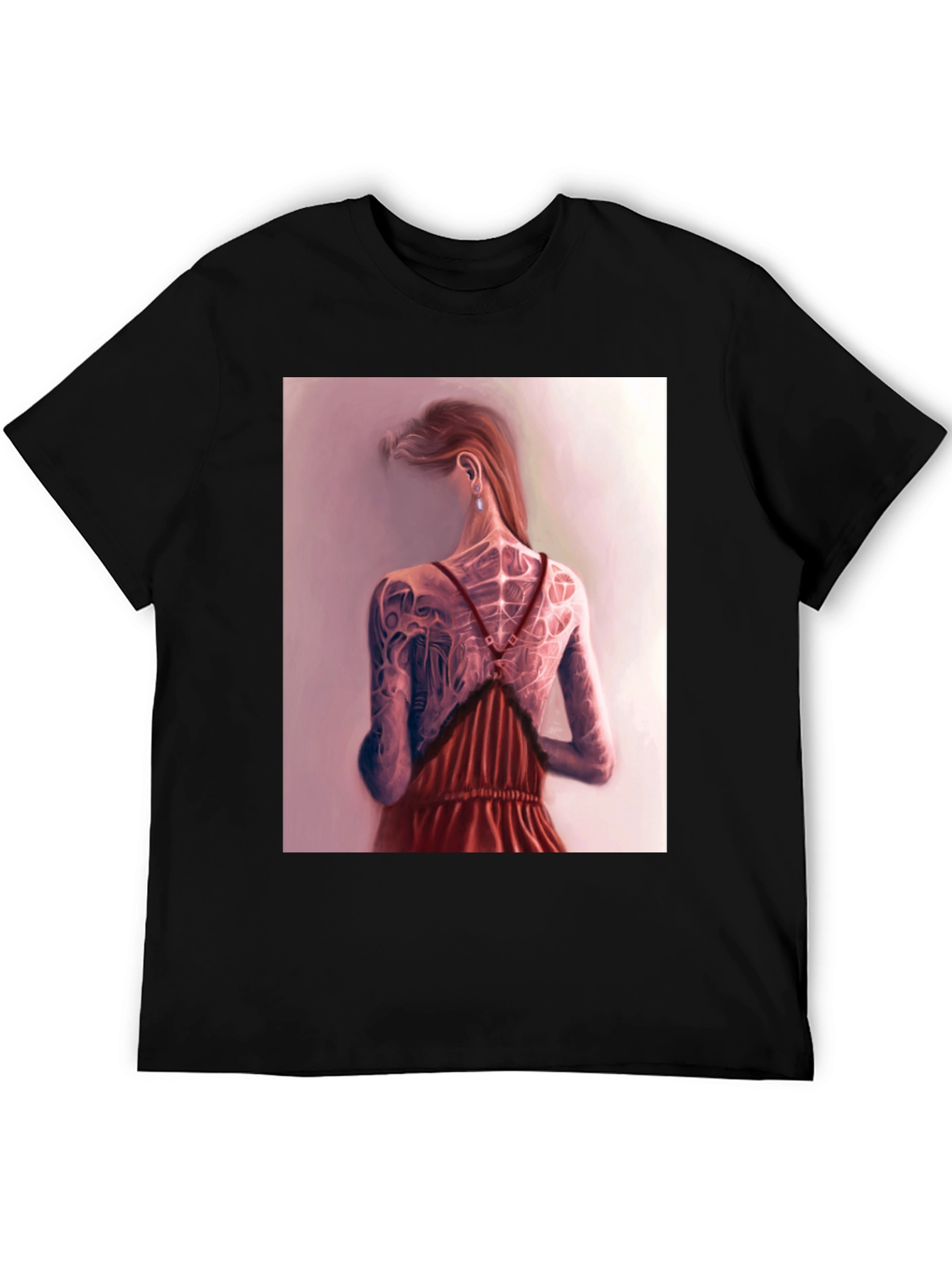 Artistic Tattoo Back Print Black T-Shirt