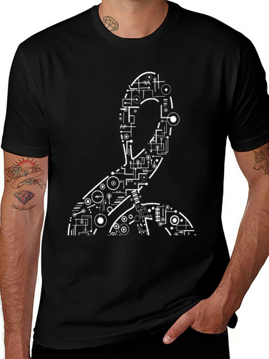 Abstract Circuit Man Graphic Tee - Black
