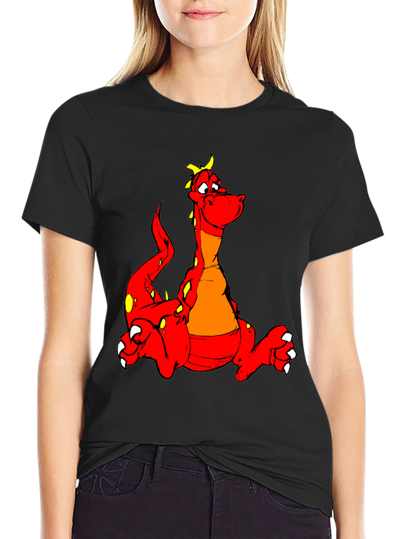 Cartoon Dragon Graphic Tee - Unisex Black T-Shirt
