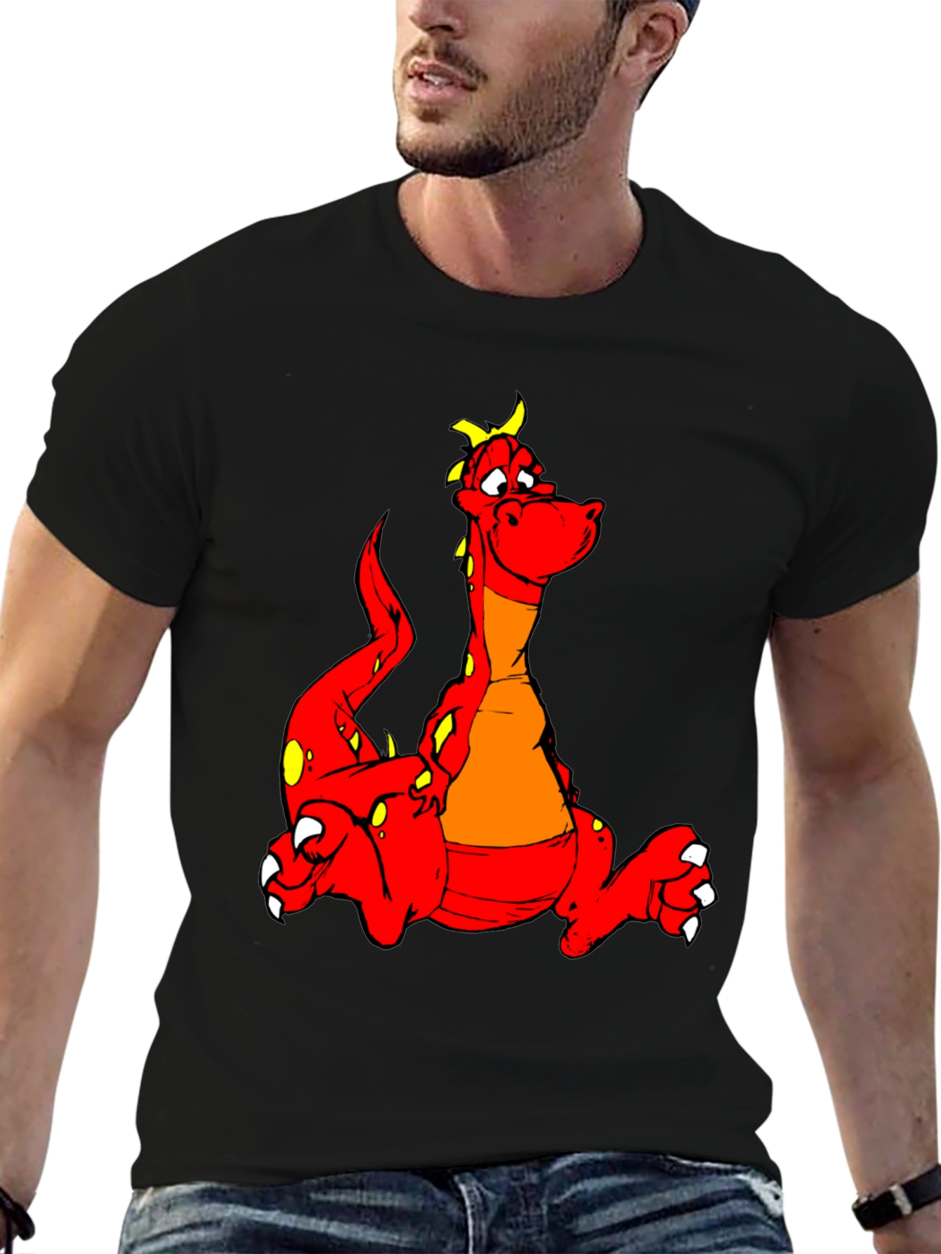 Cartoon Dragon Graphic Tee - Unisex Black T-Shirt