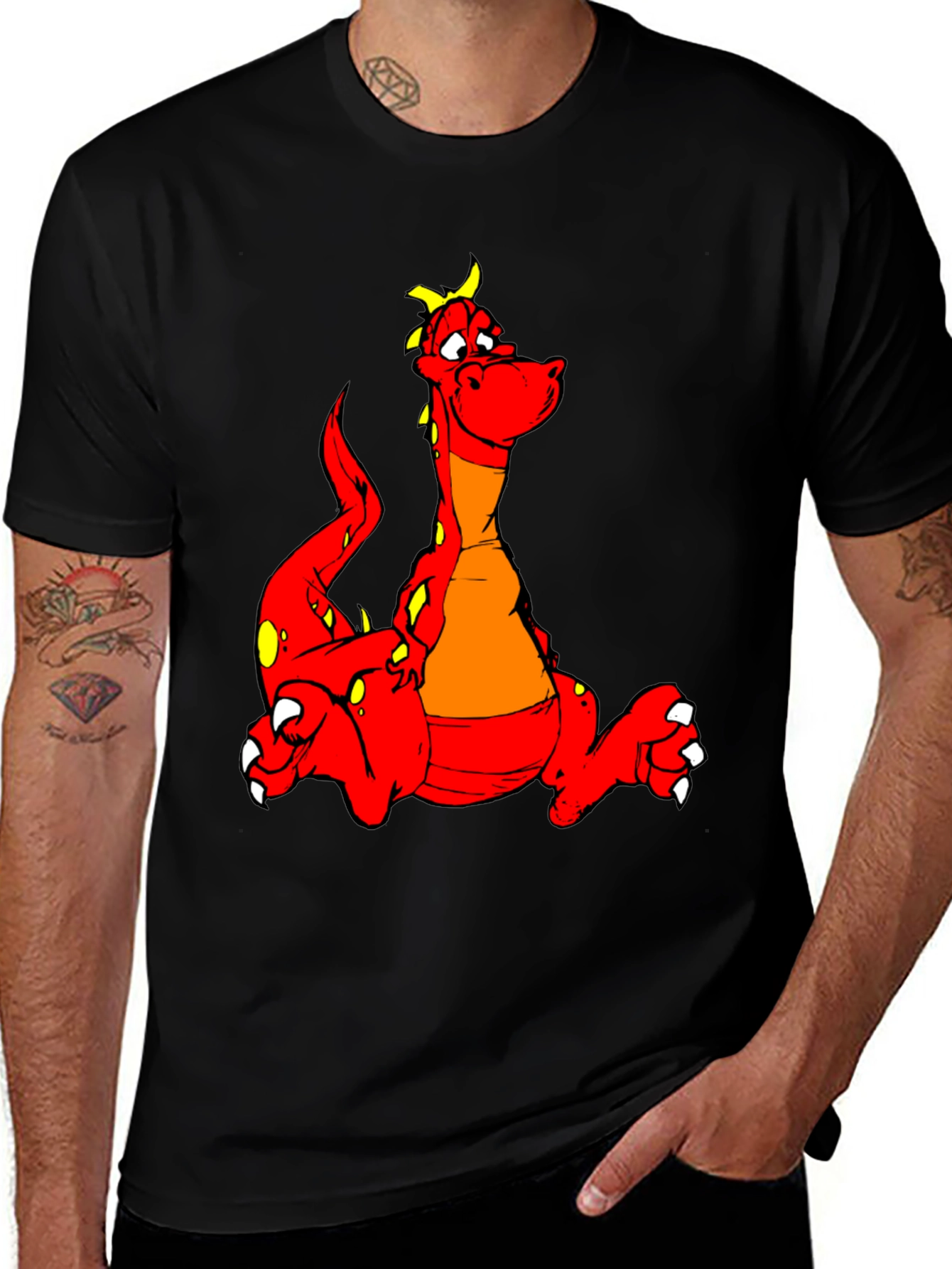 Cartoon Dragon Graphic Tee - Unisex Black T-Shirt