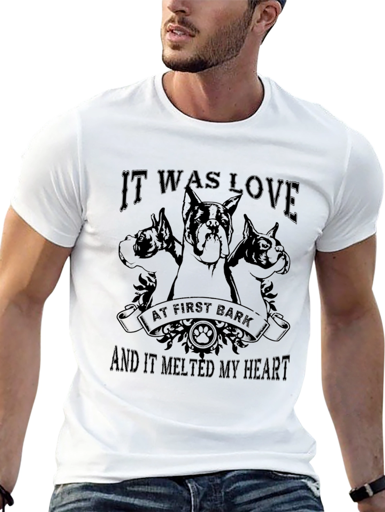 Love at First Bark Dog Graphic Tee - Black