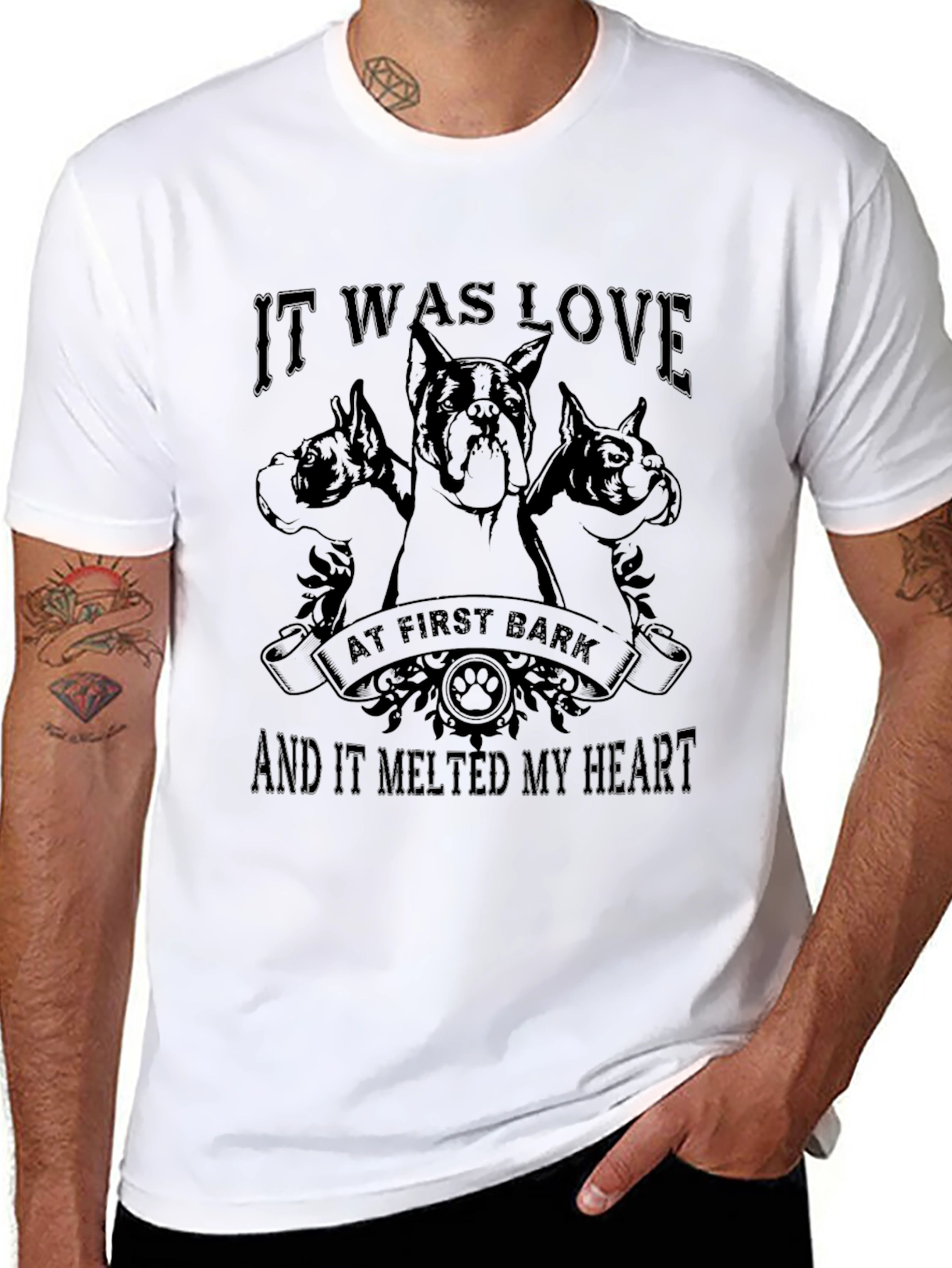 Love at First Bark Dog Graphic Tee - Black