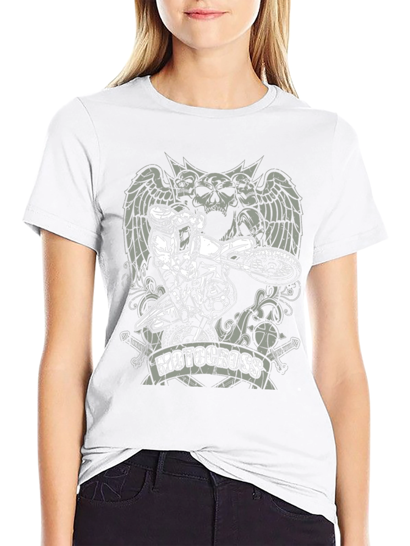 Motocross Skull Graphic T-Shirt - Black