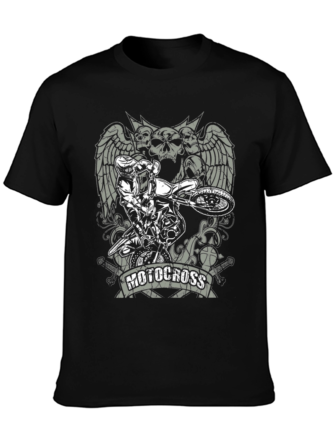 Motocross Skull Graphic T-Shirt - Black