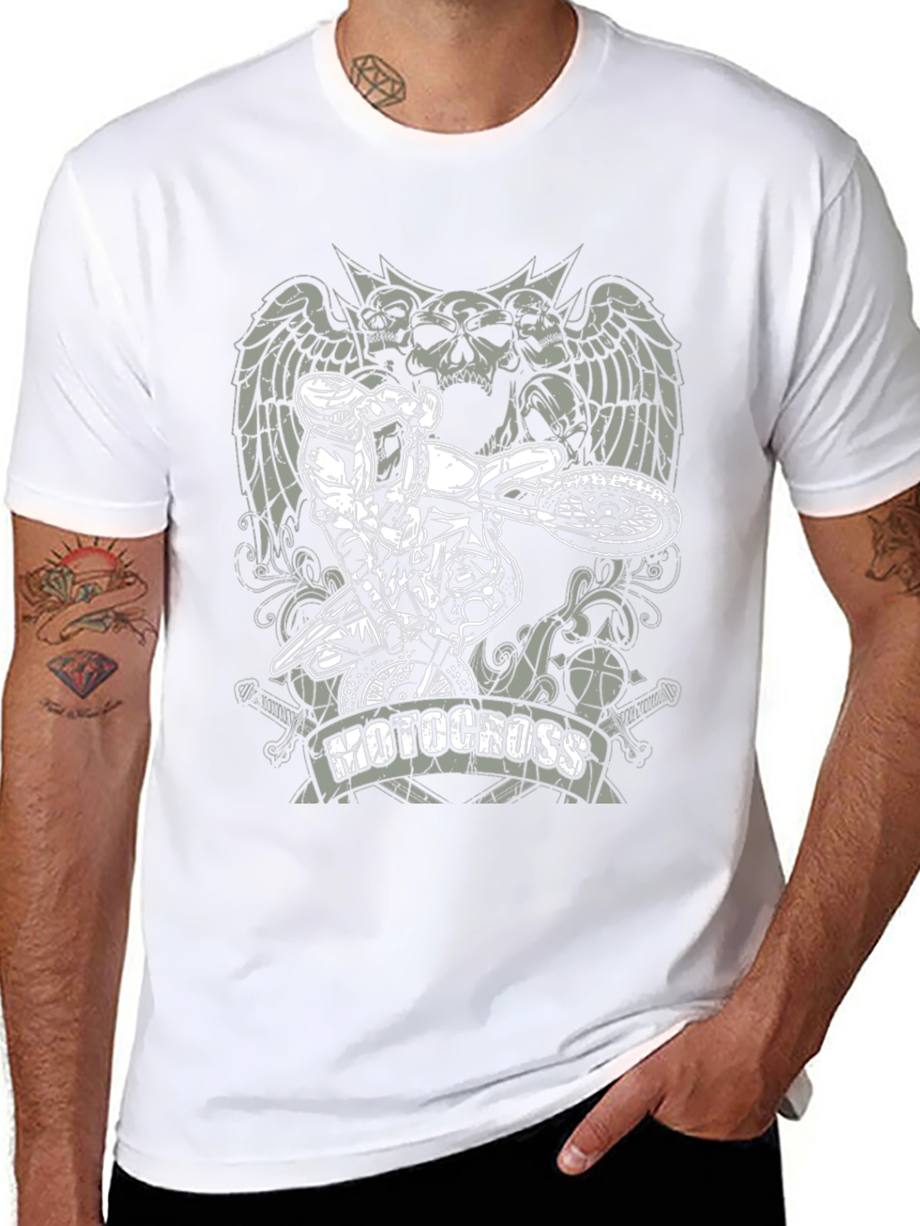 Motocross Skull Graphic T-Shirt - Black