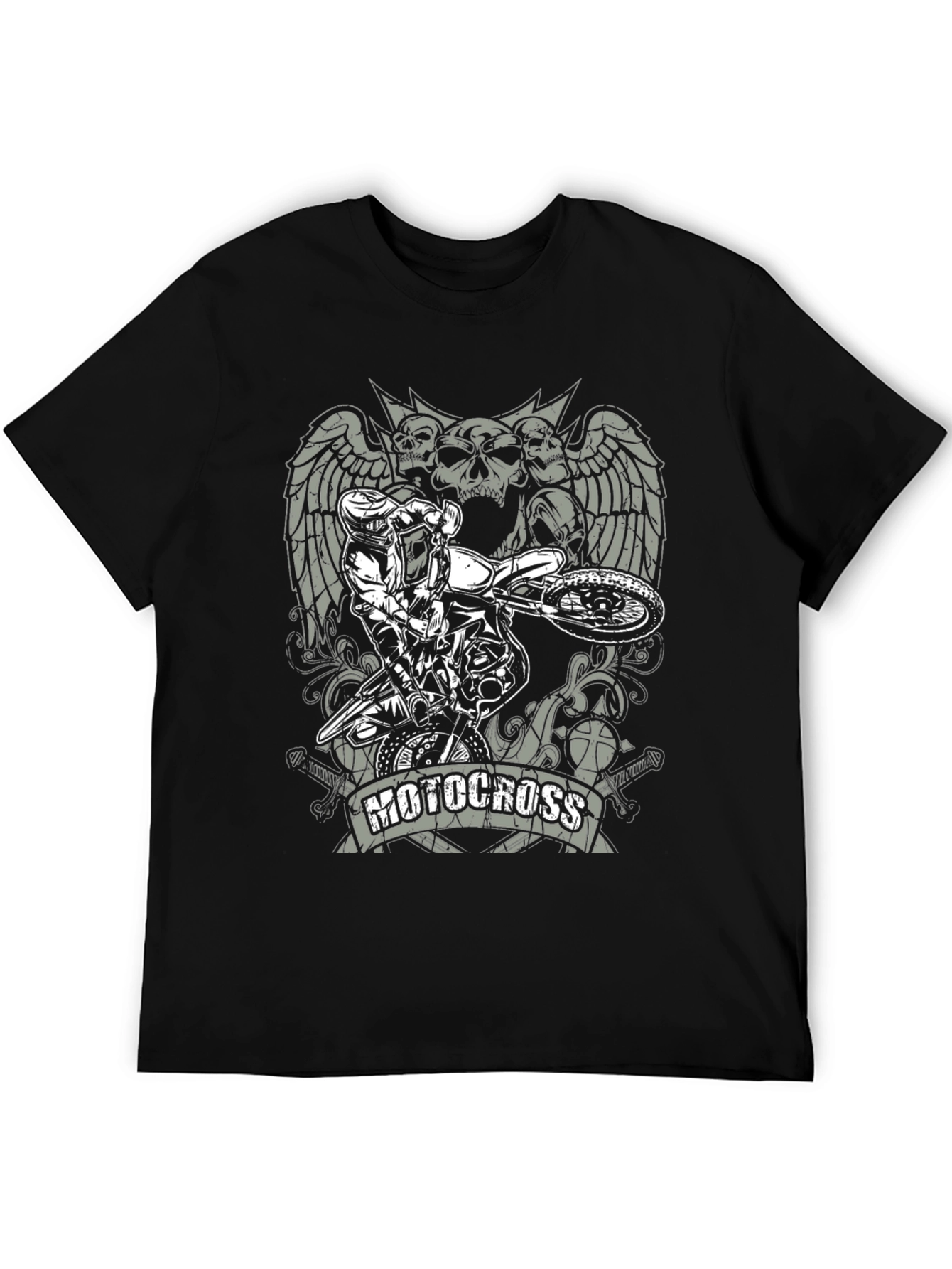 Motocross Skull Graphic T-Shirt - Black