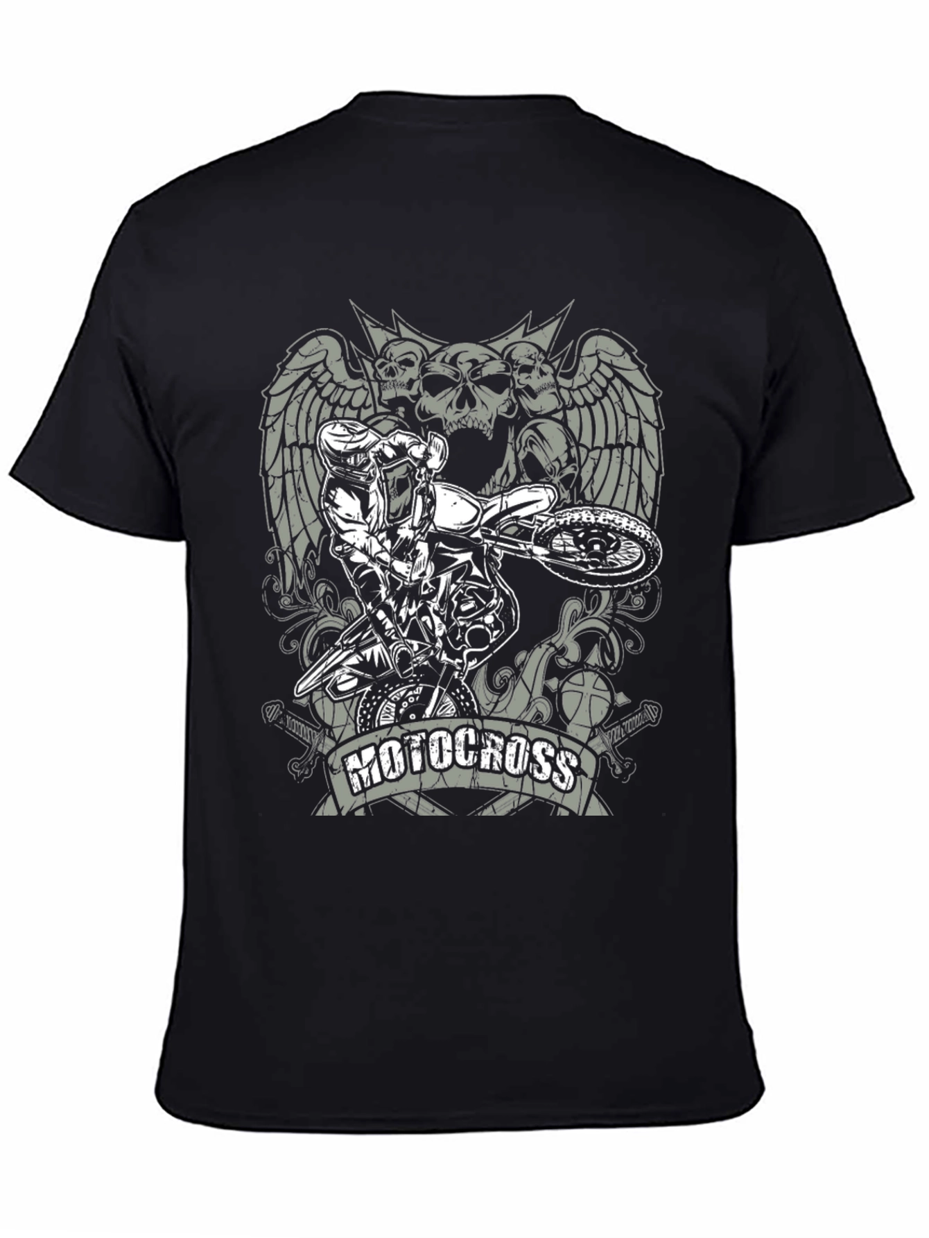 Motocross Skull Graphic T-Shirt - Black
