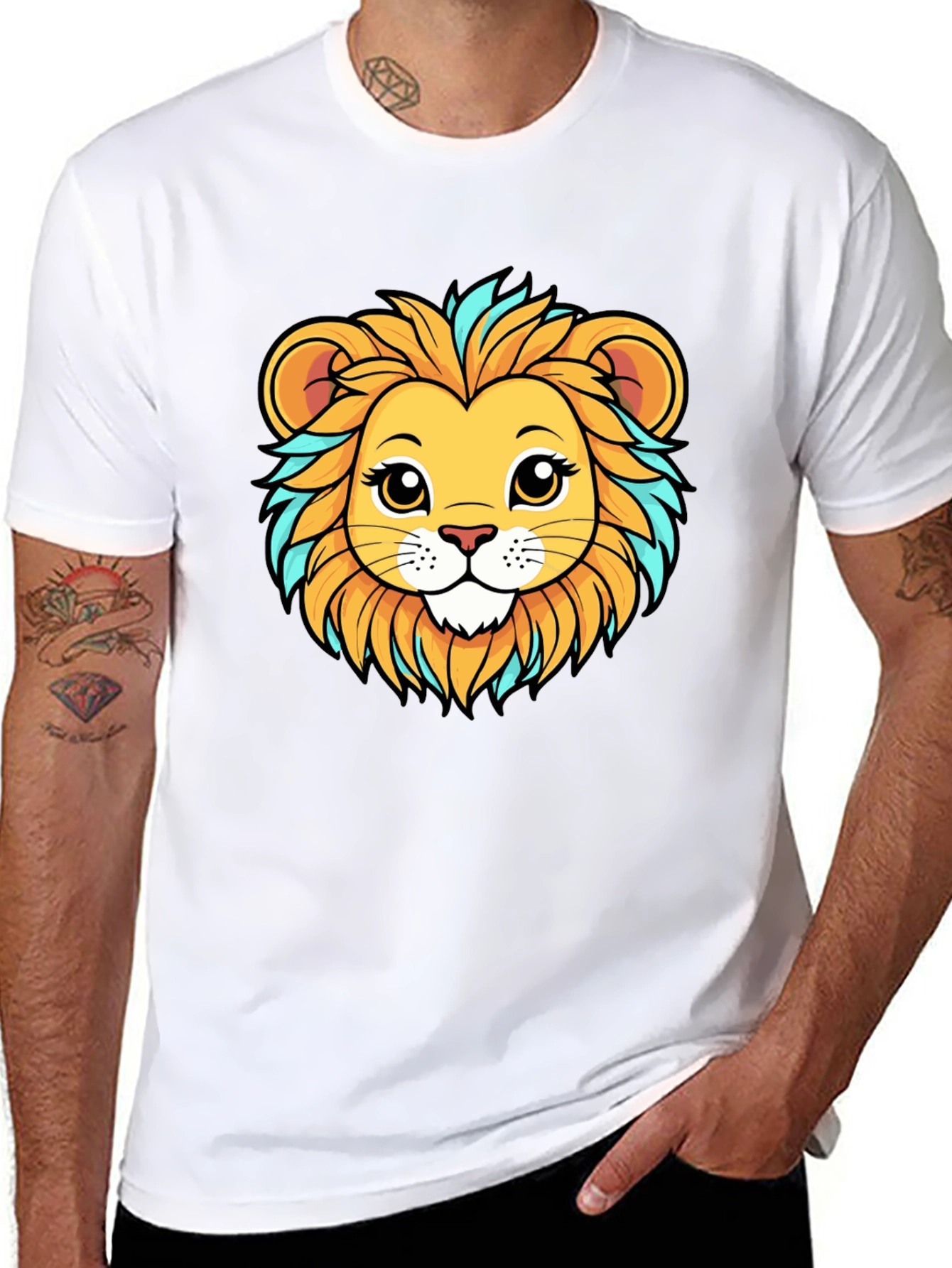 Lion Cartoon Graphic Tee - Unisex Black T-Shirt