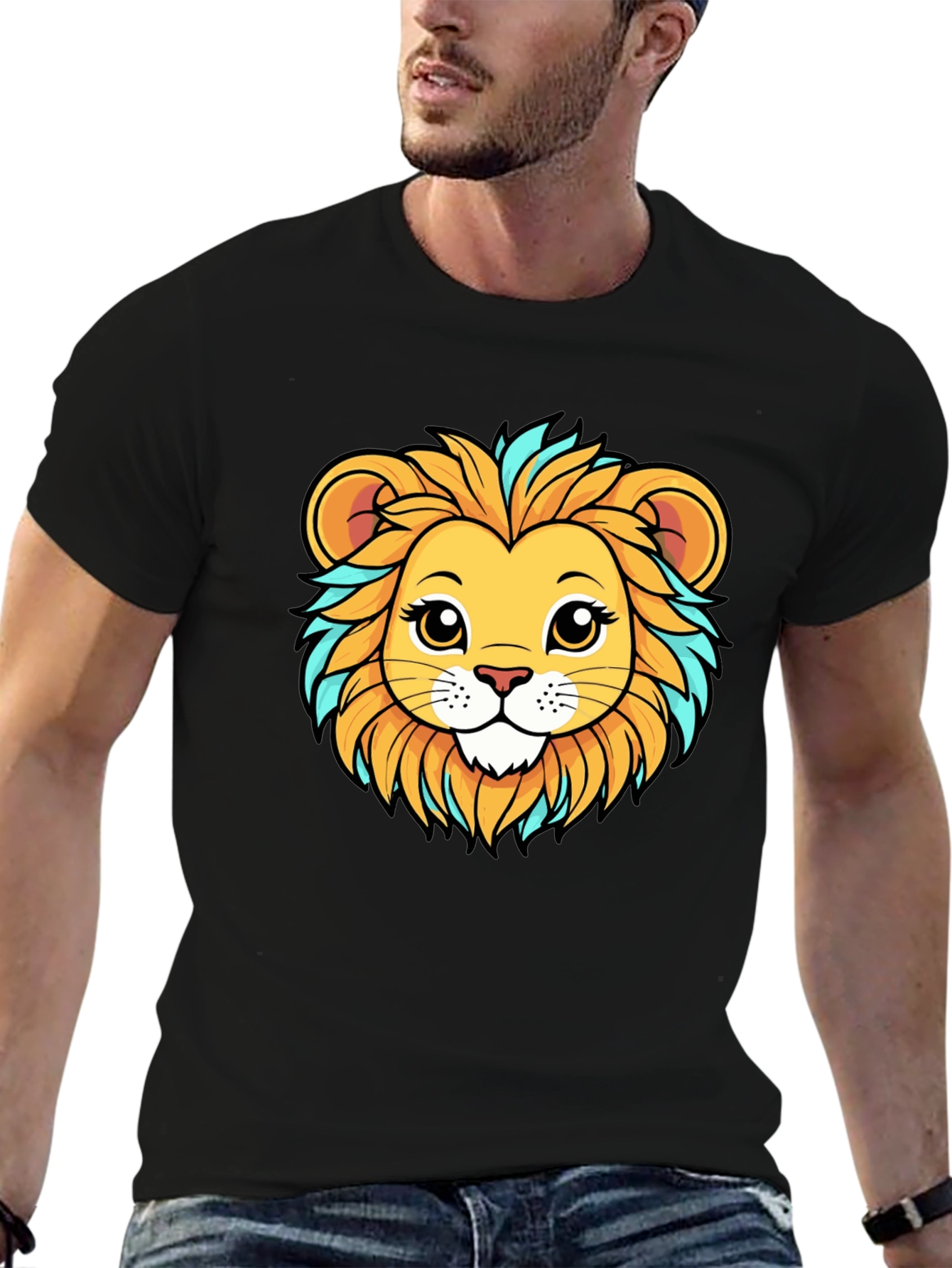 Lion Cartoon Graphic Tee - Unisex Black T-Shirt
