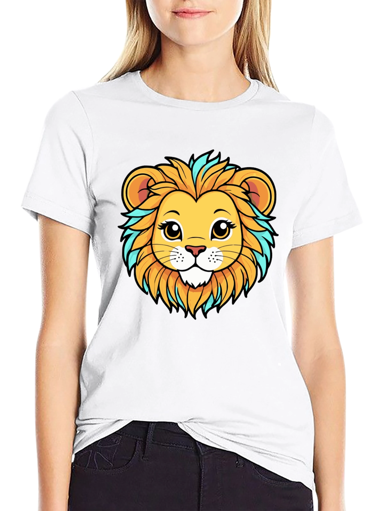 Lion Cartoon Graphic Tee - Unisex Black T-Shirt